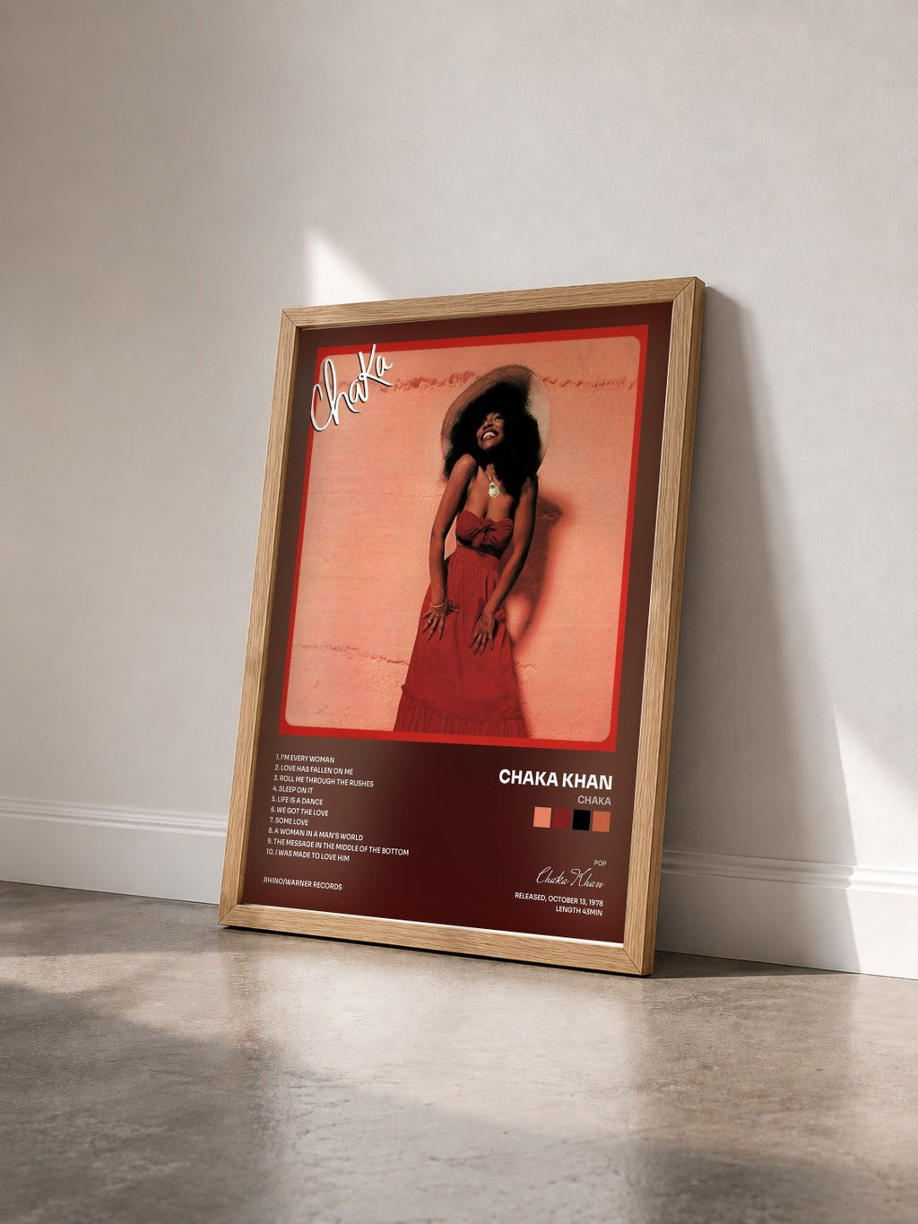 #bois Tableau de l'album Chaka de Chaka Khan vu de trois quarts, cadre en bois brut