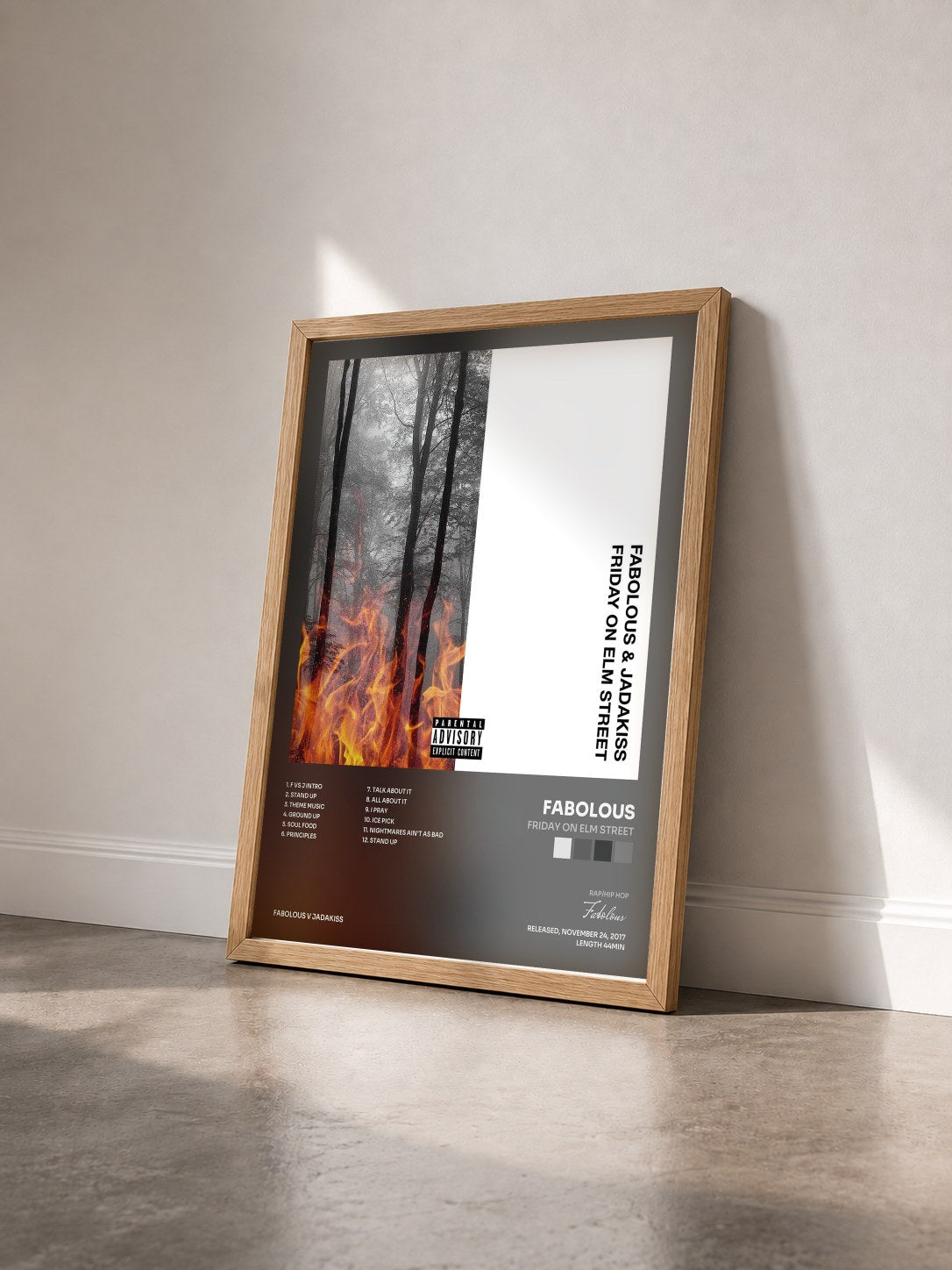 #bois Tableau de l'album Friday On Elm Street de Fabolous vu de trois quarts, cadre en bois brut