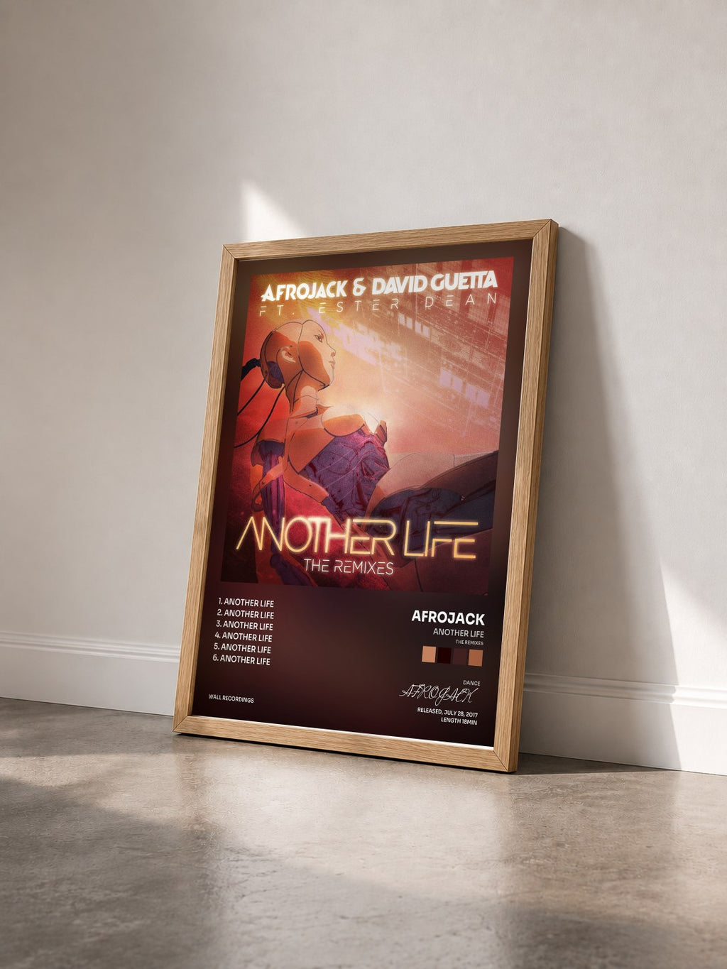 #bois Tableau de l'album Another Life (The Remixes) de AFROJACK vu de trois quarts, cadre en bois brut
