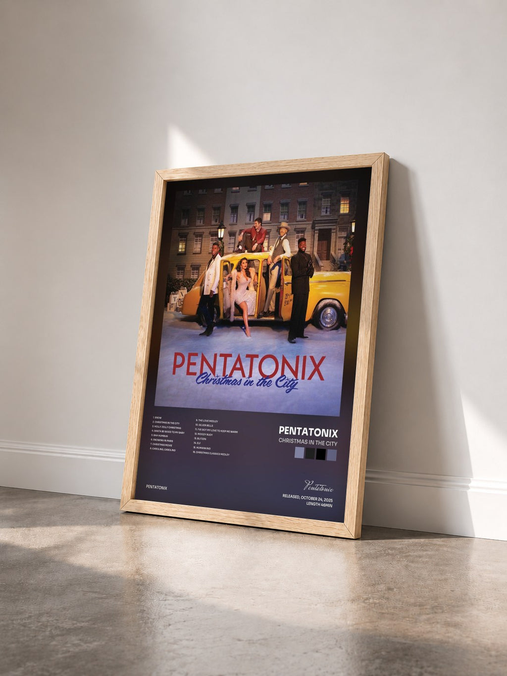 #bois Tableau de l'album Christmas in the City de Pentatonix vu de trois quarts, cadre en bois brut