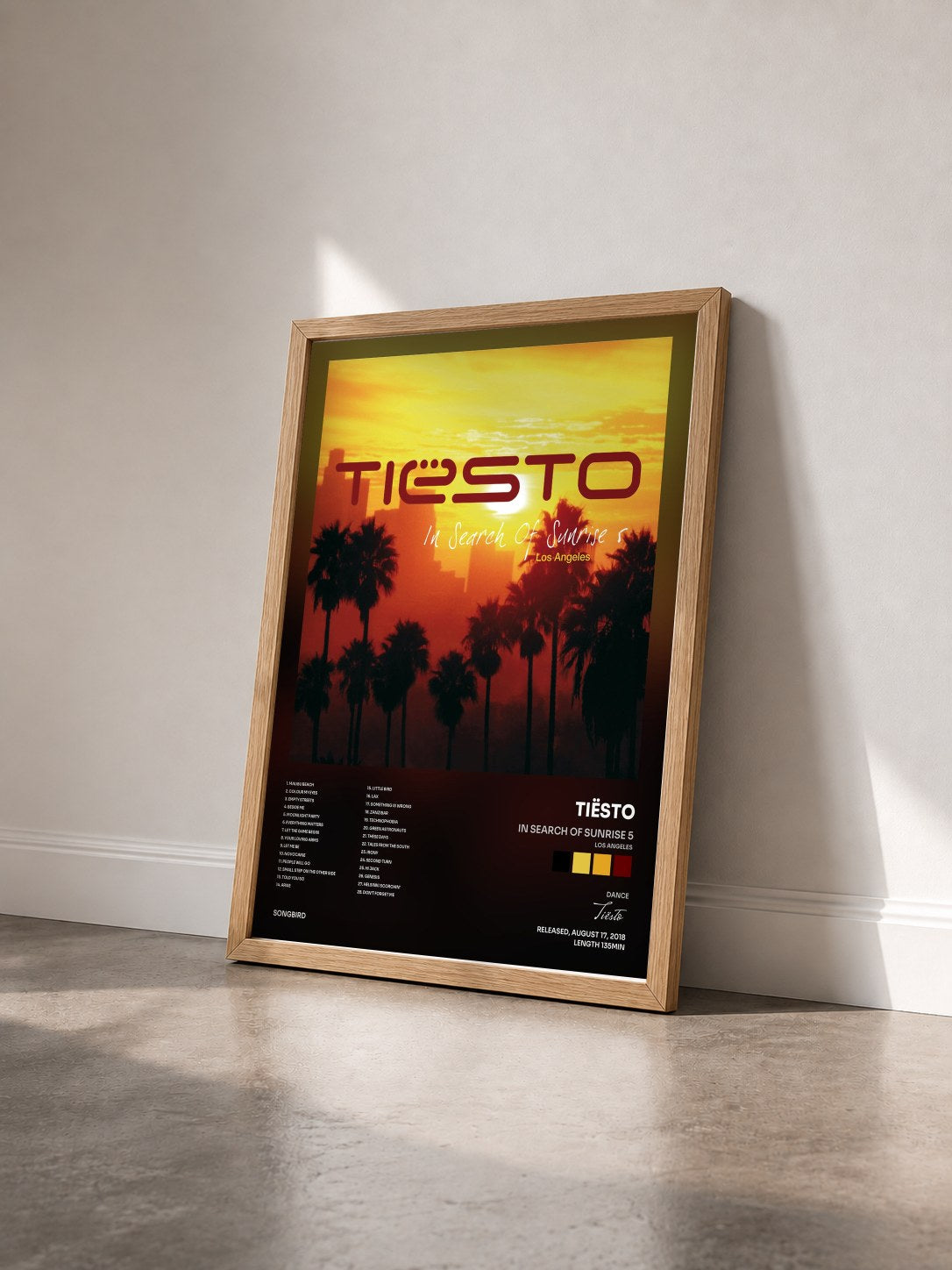 #bois Tableau de l'album In Search of Sunrise 5 (Los Angeles) mixed by Tiësto de Tiësto vu de trois quarts, cadre en bois brut