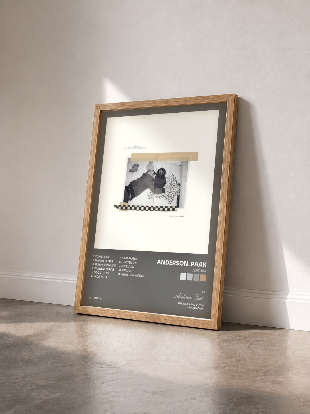 #bois Tableau de l'album Ventura de Anderson .Paak vu de trois quarts, cadre en bois brut