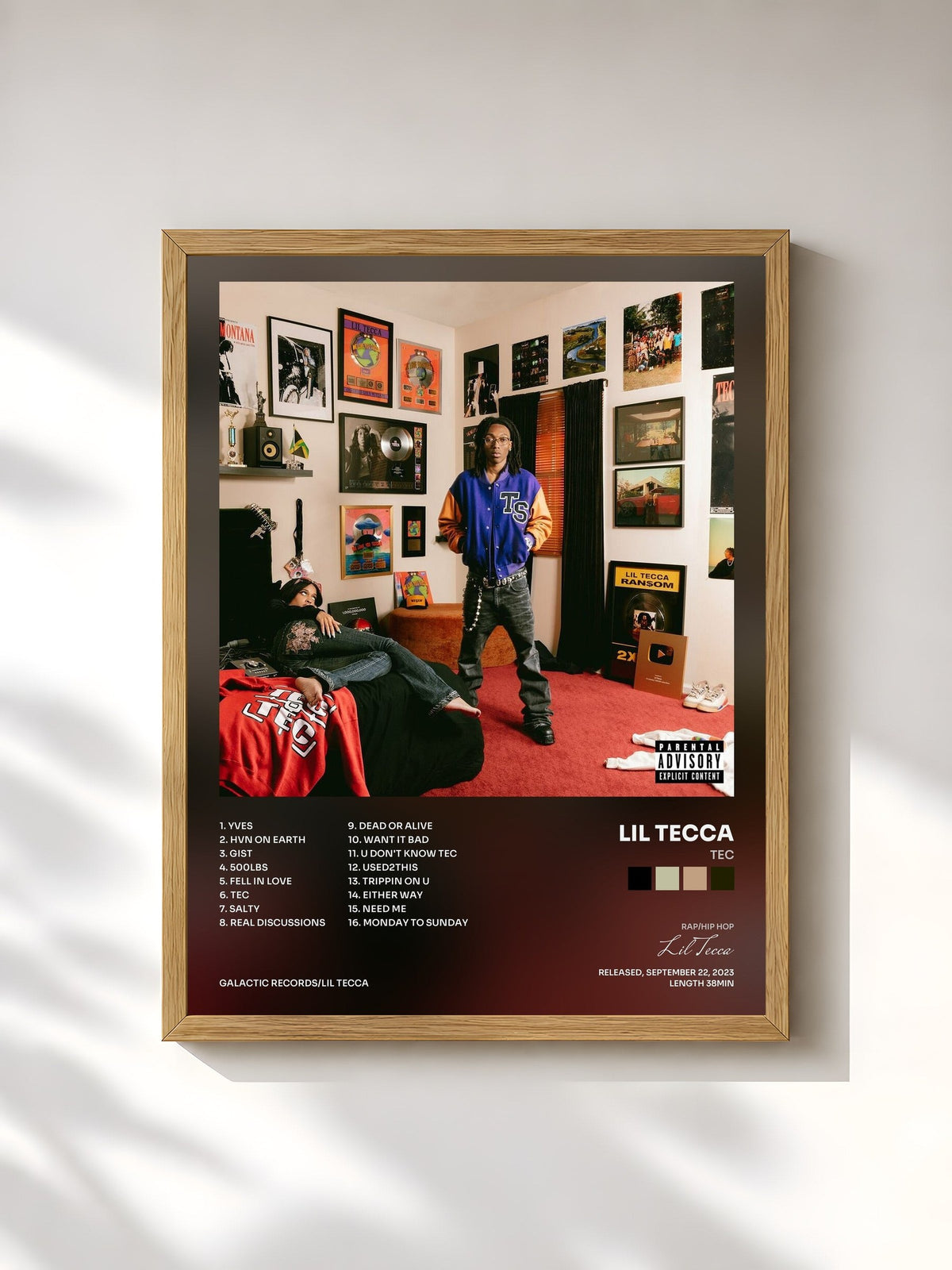 #bois Tableau de l'album TEC de Lil Tecca, cadre en bois brut, imprimé et encadré en France
