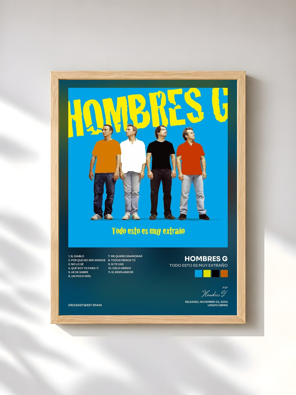 #bois Tableau de l'album Todo esto es muy extraño de Hombres G, cadre en bois brut, imprimé et encadré en France