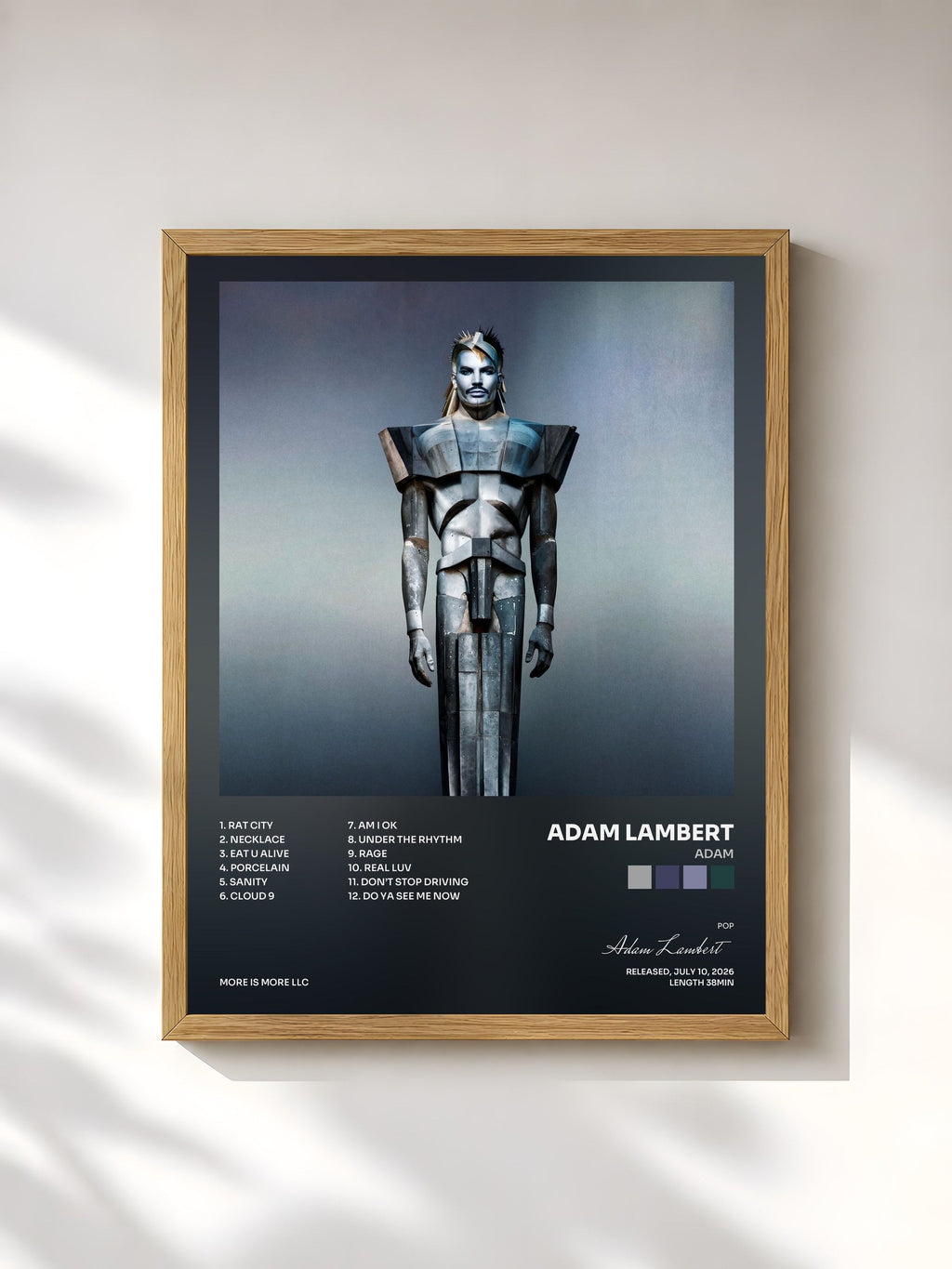 #bois Tableau de l'album ADAM de Adam Lambert, cadre en bois brut, imprimé et encadré en France