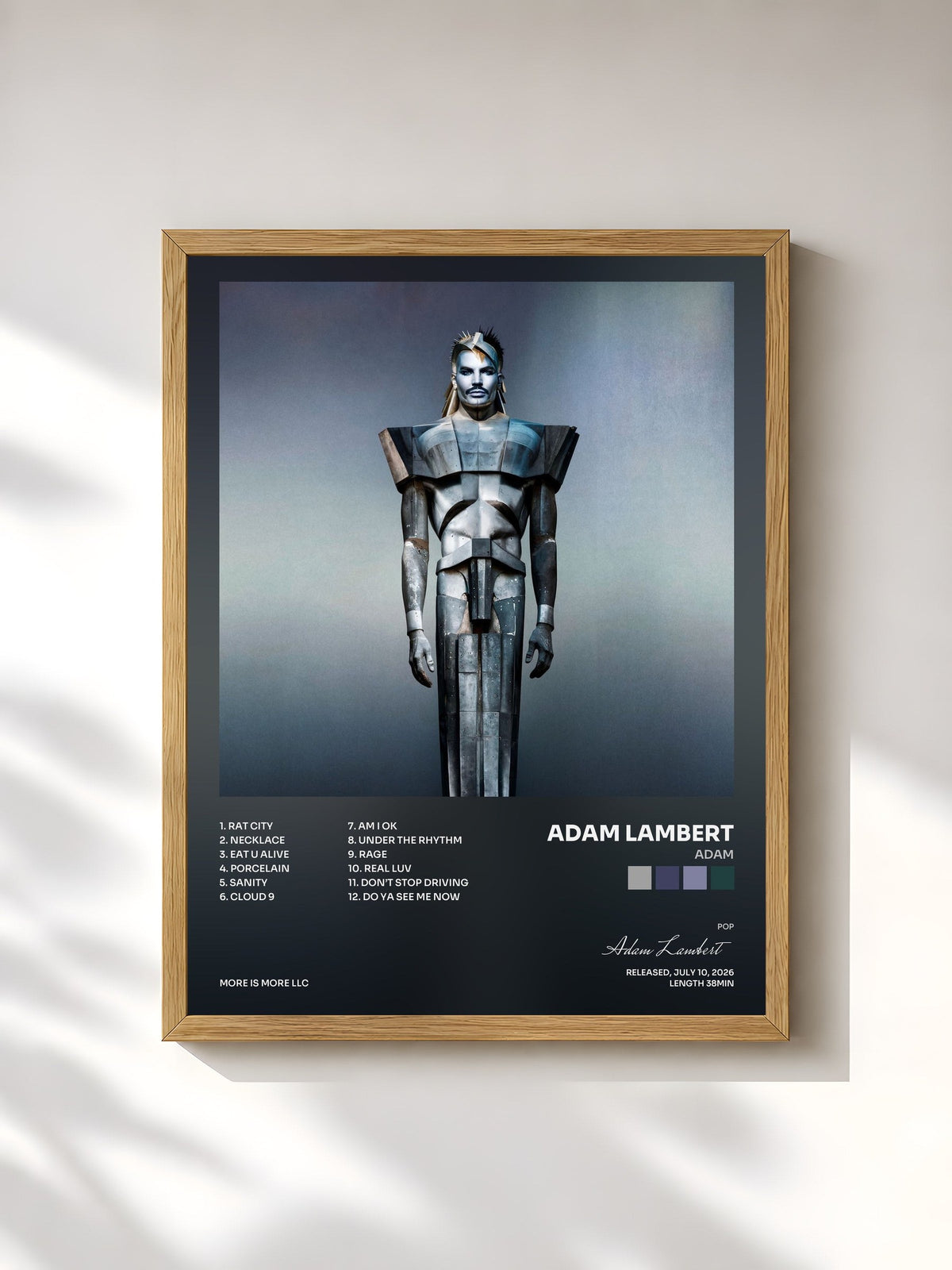 #bois Tableau de l'album ADAM de Adam Lambert, cadre en bois brut, imprimé et encadré en France