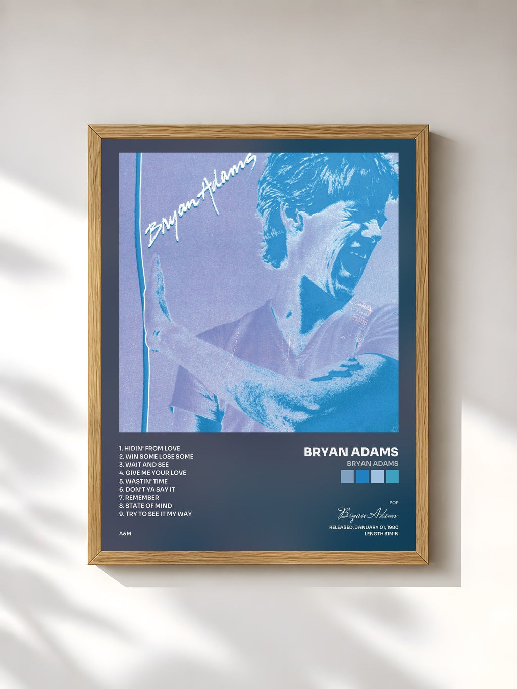#bois Tableau de l'album Bryan Adams de Bryan Adams, cadre en bois brut, imprimé et encadré en France