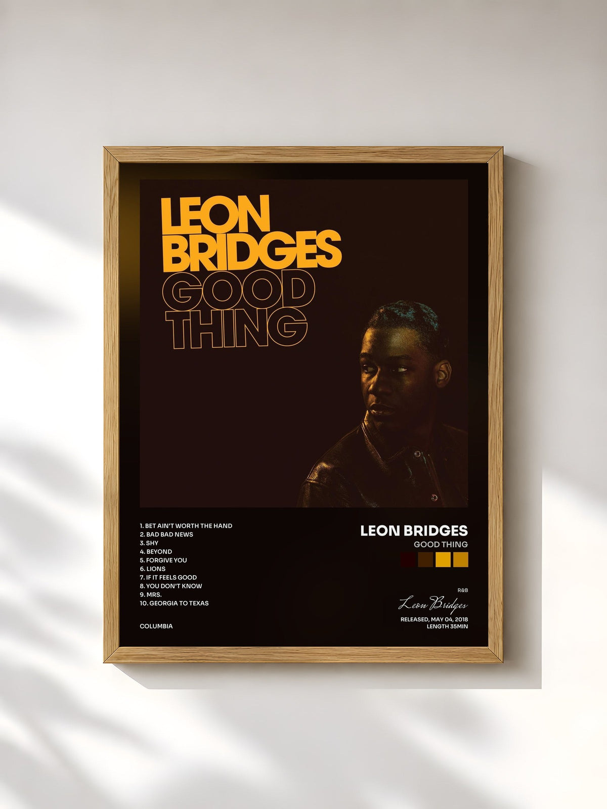 #bois Tableau de l'album Good Thing de Leon Bridges, cadre en bois brut, imprimé et encadré en France