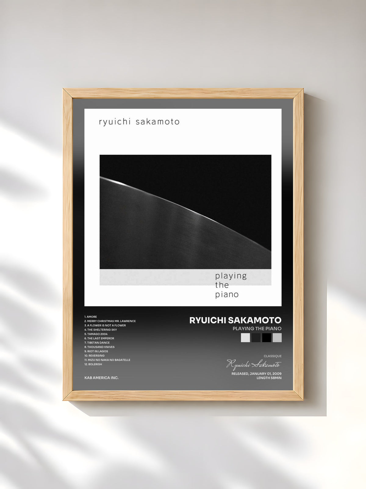 #bois Tableau de l'album Playing The Piano de Ryuichi Sakamoto, cadre en bois brut, imprimé et encadré en France