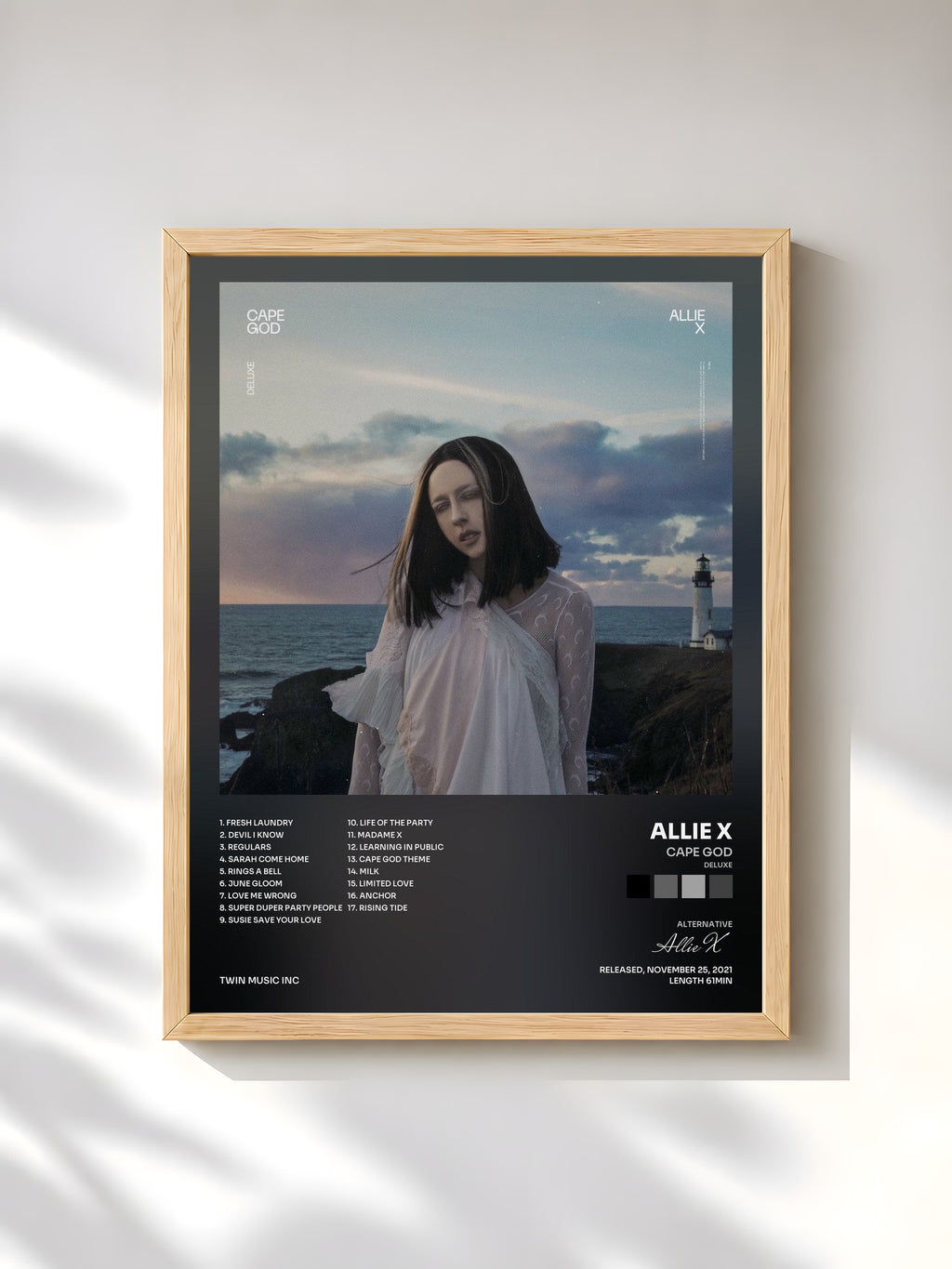 #bois Tableau de l'album Cape God (Deluxe) de Allie X, cadre en bois brut, imprimé et encadré en France
