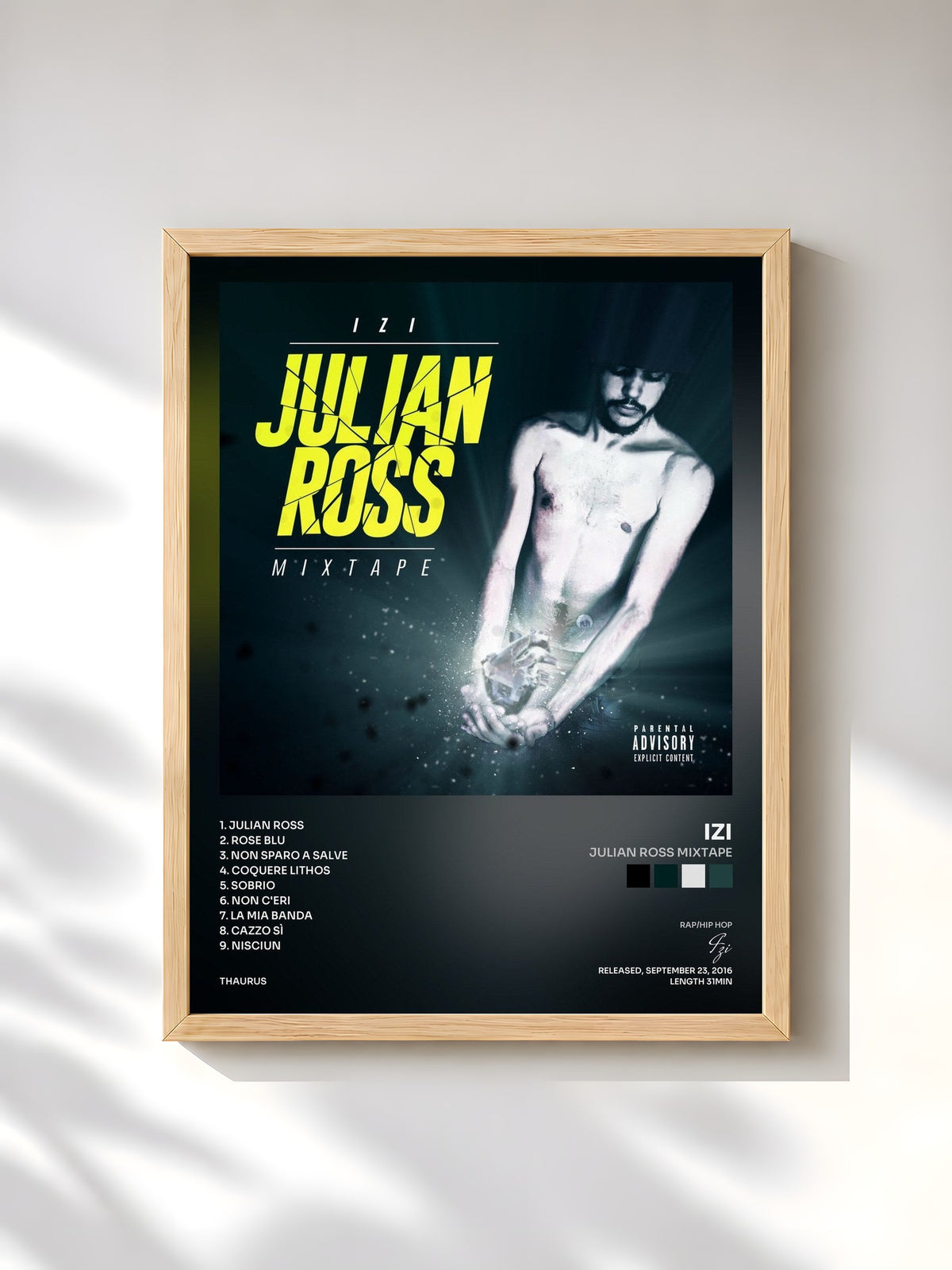 #bois Tableau de l'album Julian Ross Mixtape de Izi, cadre en bois brut, imprimé et encadré en France