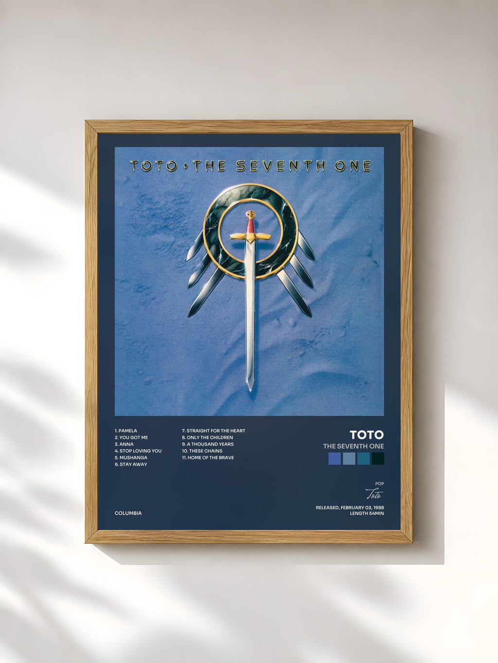 #bois Tableau de l'album The Seventh One de Toto, cadre en bois brut, imprimé et encadré en France