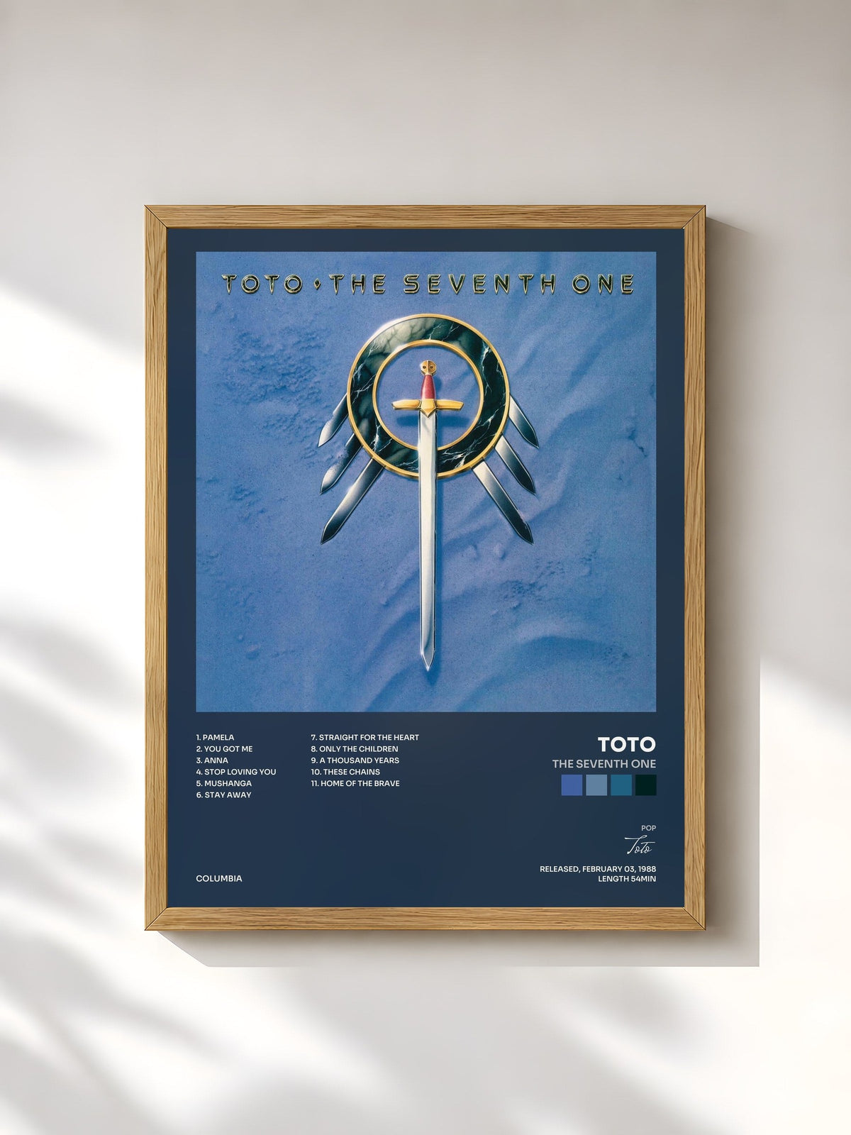 #bois Tableau de l'album The Seventh One de Toto, cadre en bois brut, imprimé et encadré en France