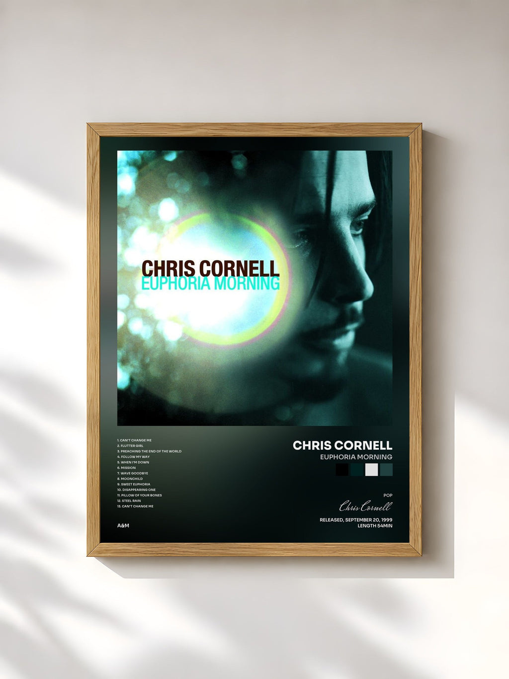 #bois Tableau de l'album Euphoria Morning de Chris Cornell, cadre en bois brut, imprimé et encadré en France