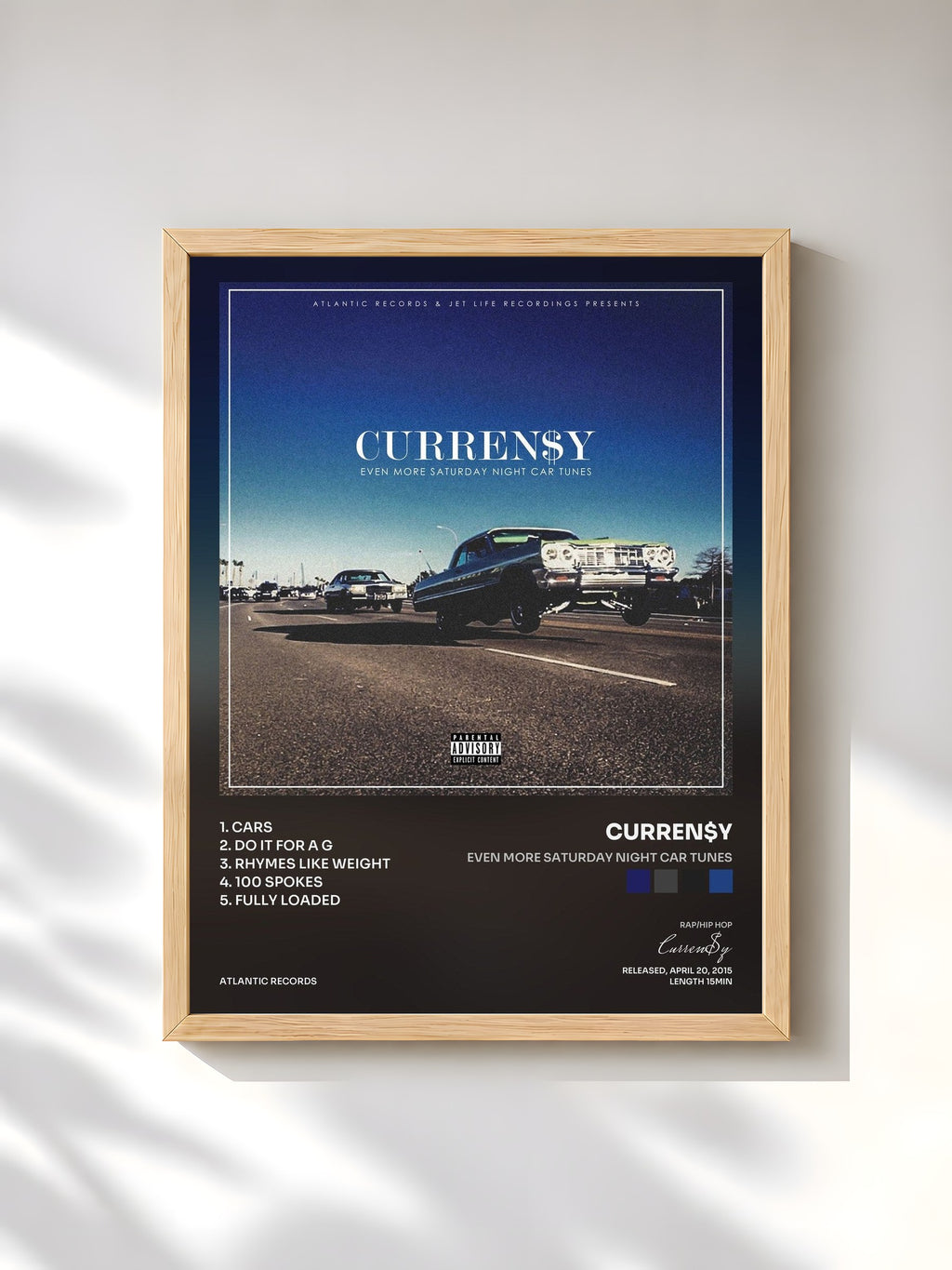 #bois Tableau de l'album Even More Saturday Night Car Tunes de Curren$y, cadre en bois brut, imprimé et encadré en France