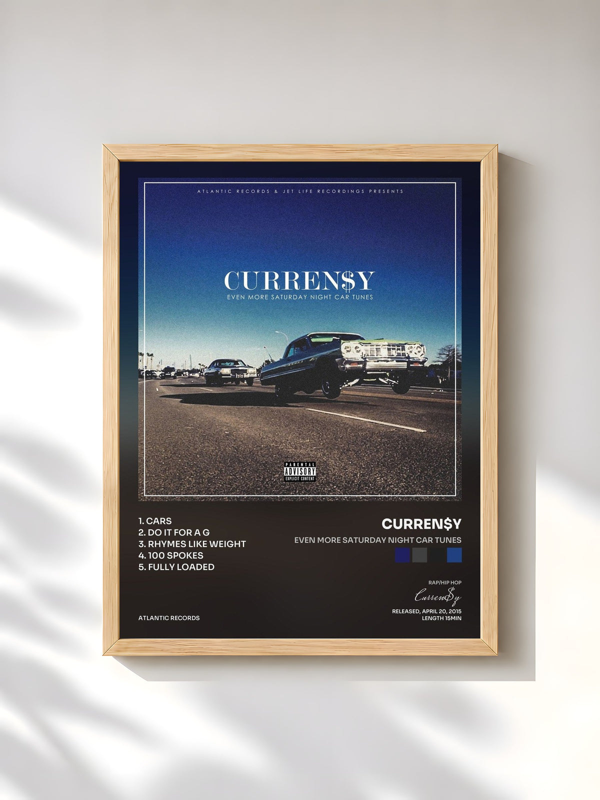 #bois Tableau de l'album Even More Saturday Night Car Tunes de Curren$y, cadre en bois brut, imprimé et encadré en France