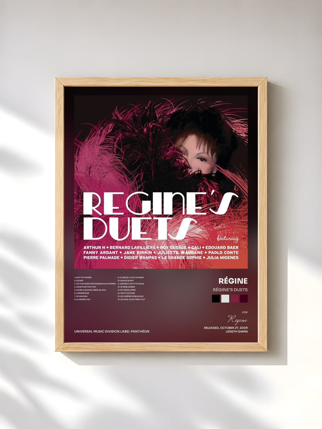 #bois Tableau de l'album Régine's Duets de Régine, cadre en bois brut, imprimé et encadré en France