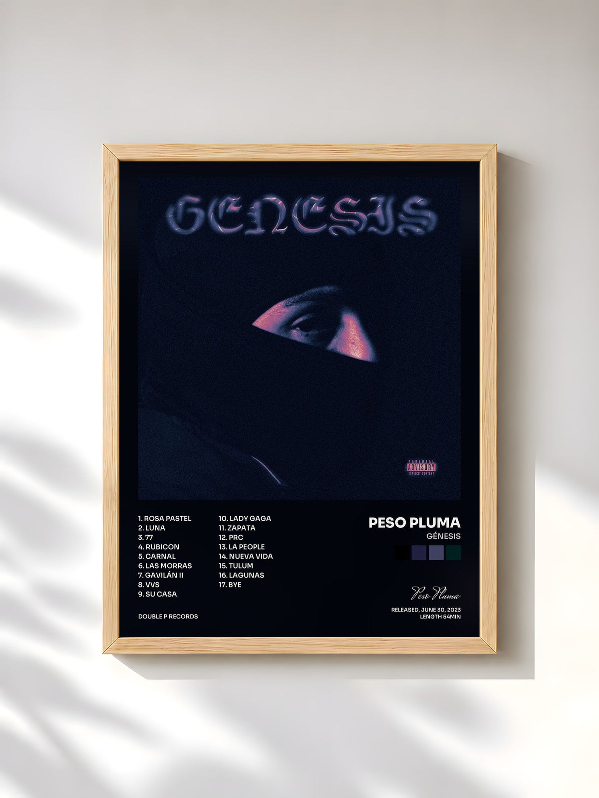 #bois Tableau de l'album GÉNESIS de Peso Pluma, cadre en bois brut, imprimé et encadré en France