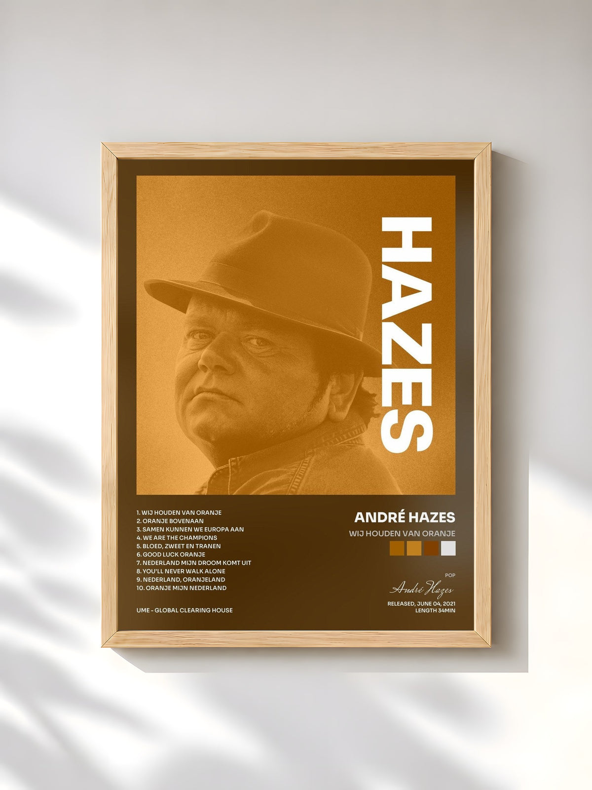 #bois Tableau de l'album Wij Houden Van Oranje de André Hazes, cadre en bois brut, imprimé et encadré en France