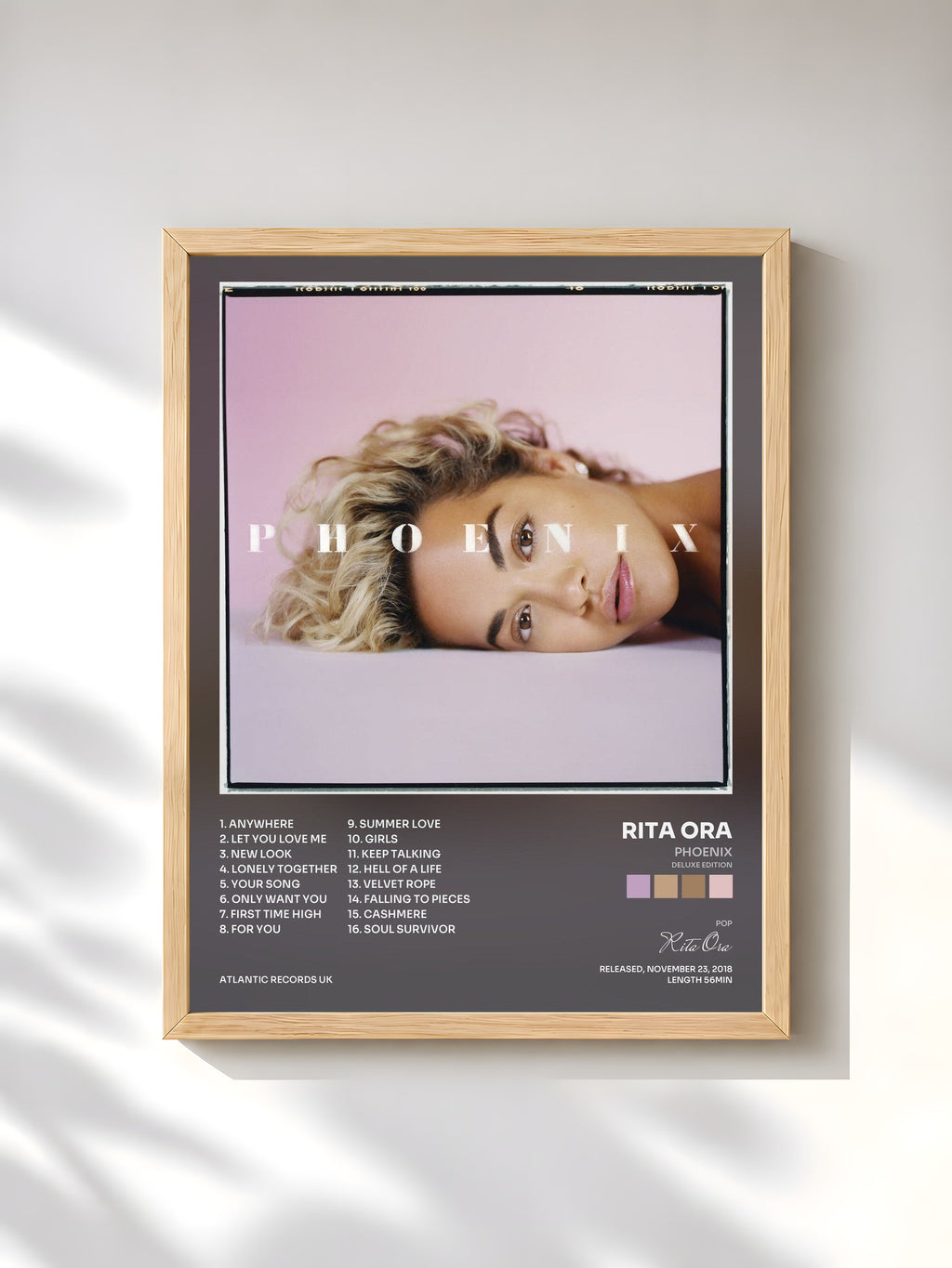 #bois Tableau de l'album Phoenix (Deluxe Edition) de Rita Ora, cadre en bois brut, imprimé et encadré en France