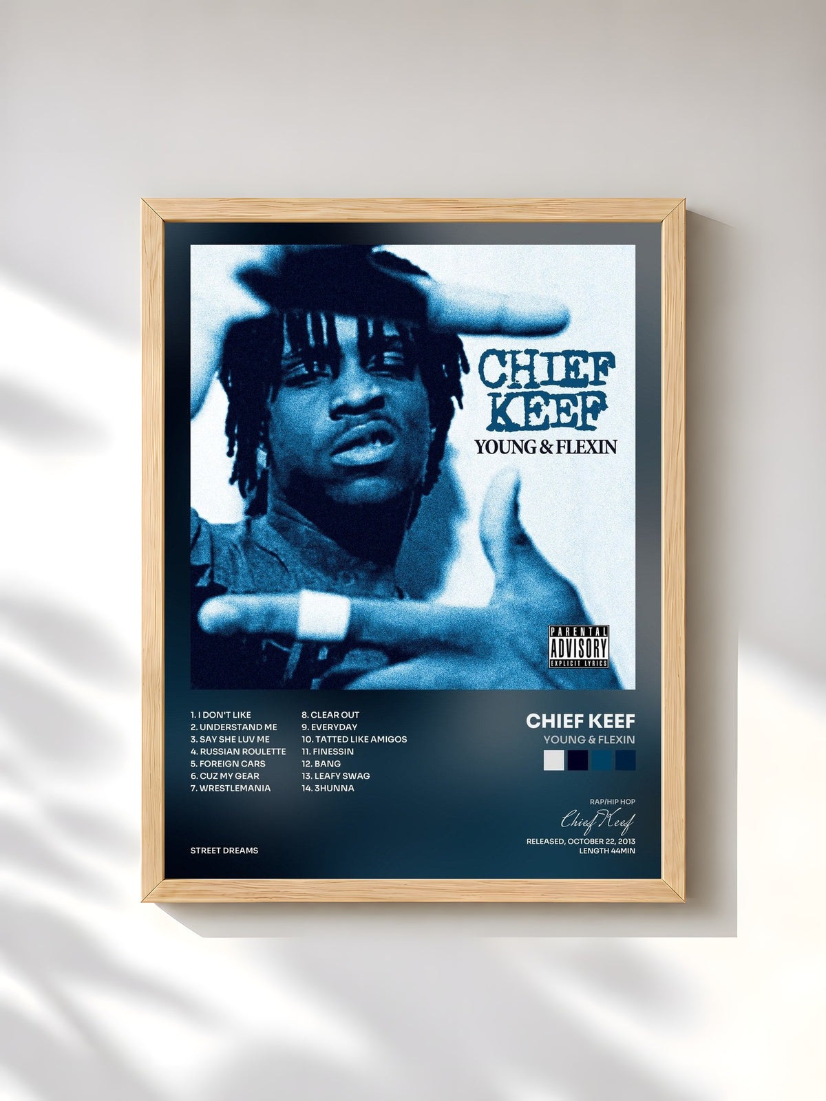 #bois Tableau de l'album Young & Flexin de Chief Keef, cadre en bois brut, imprimé et encadré en France
