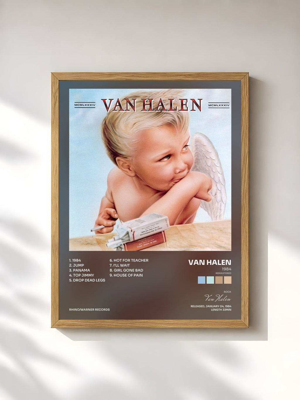 #bois Tableau de l'album 1984 (Remastered) de Van Halen, cadre en bois brut, imprimé et encadré en France