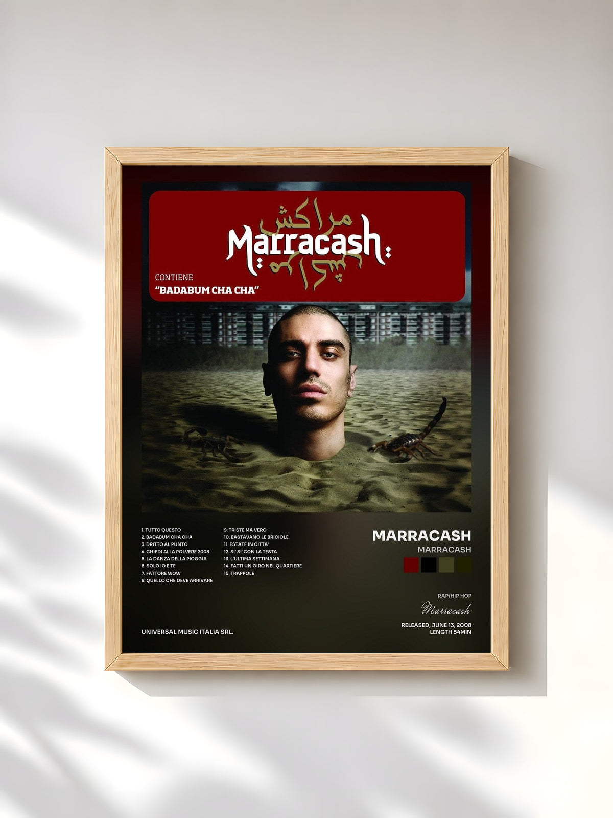 #bois Tableau de l'album Marracash de Marracash, cadre en bois brut, imprimé et encadré en France