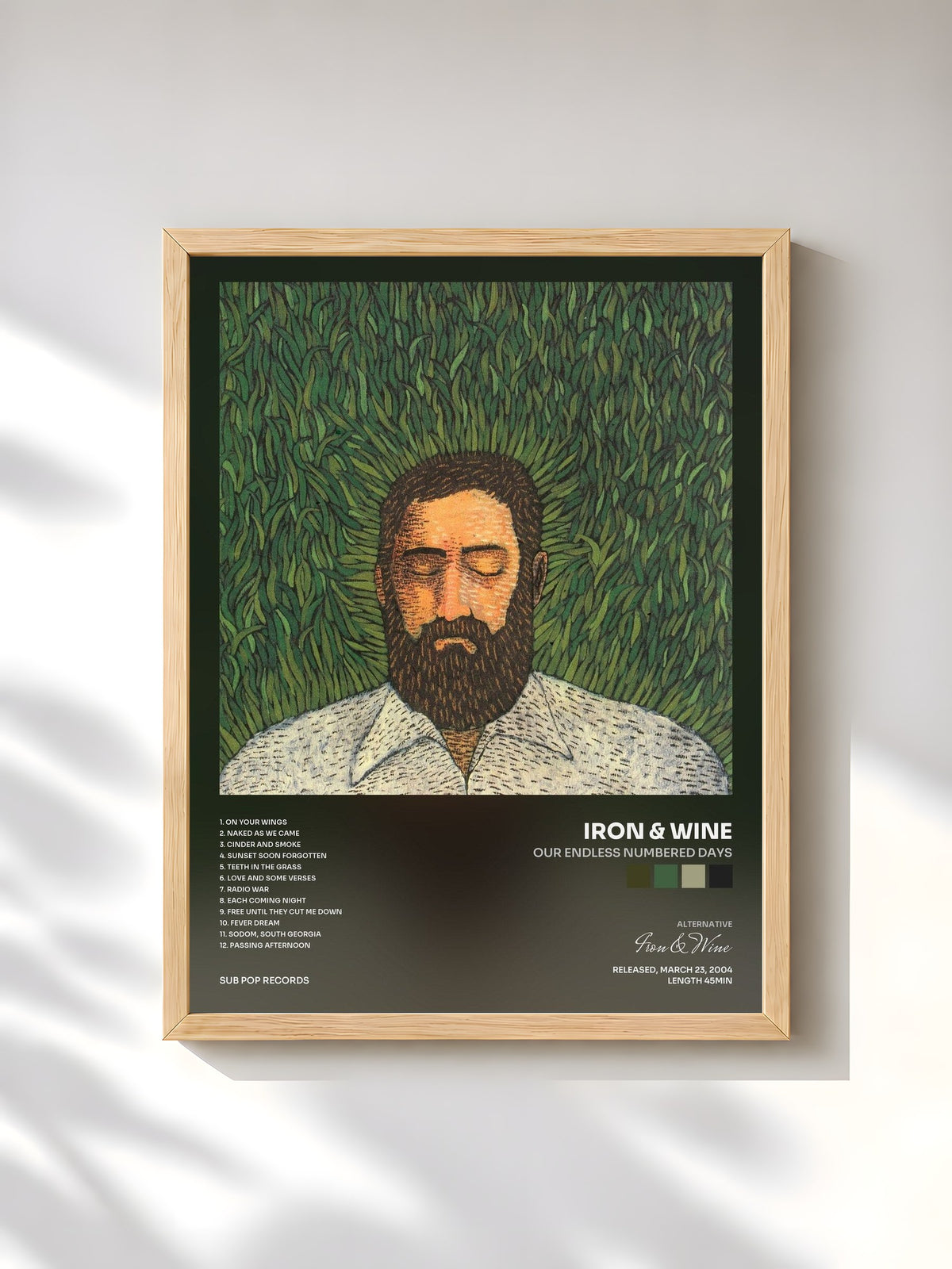 #bois Tableau de l'album Our Endless Numbered Days de Iron & Wine, cadre en bois brut, imprimé et encadré en France