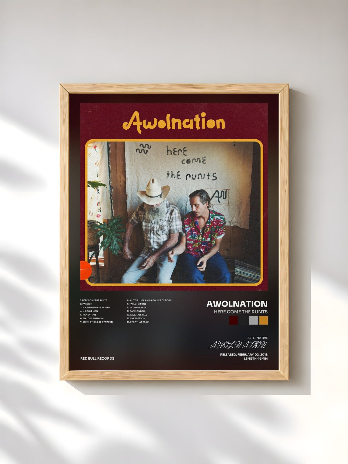 #bois Tableau de l'album Here Come the Runts de AWOLNATION, cadre en bois brut, imprimé et encadré en France