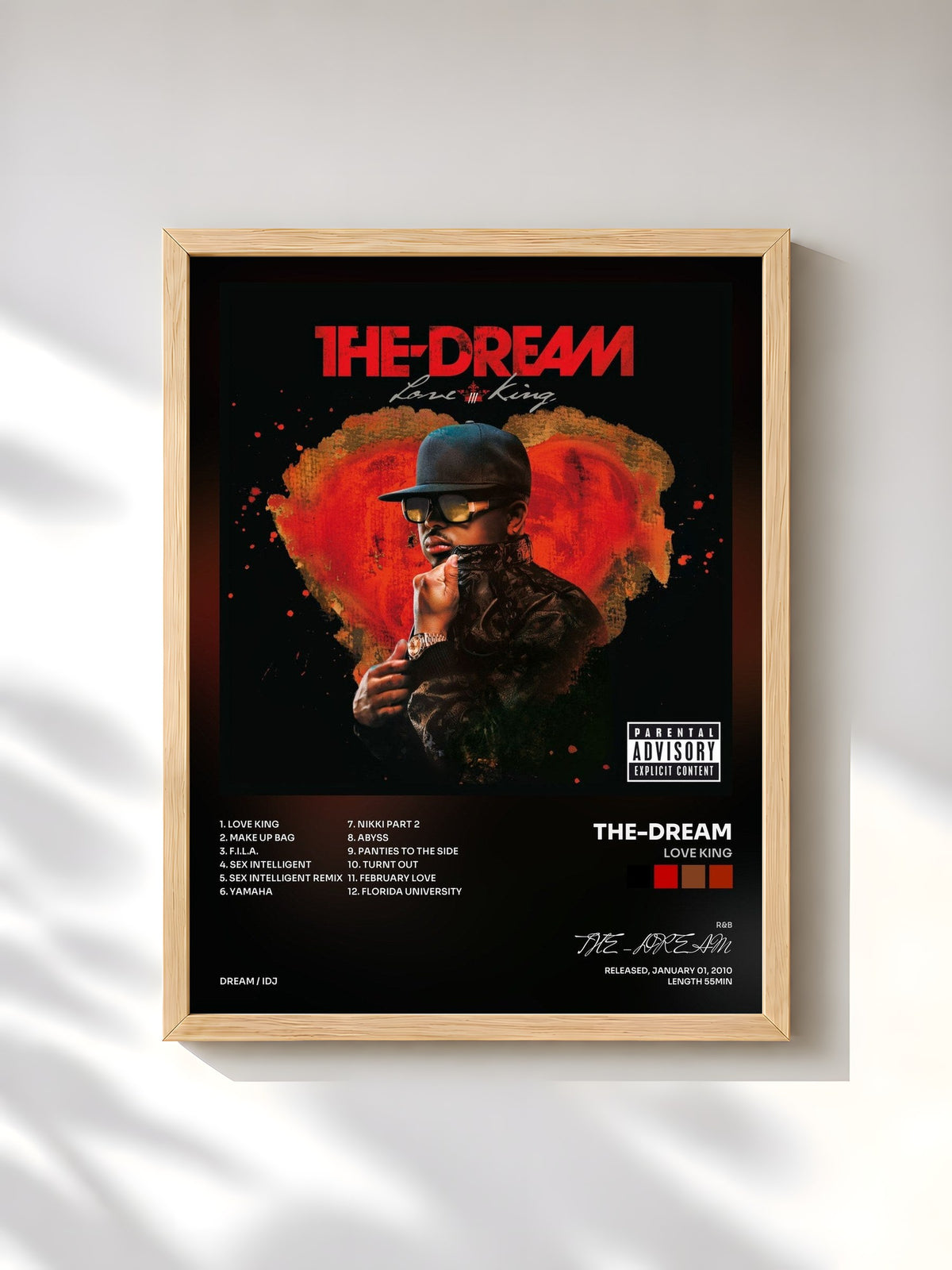 #bois Tableau de l'album Love King de THE-DREAM, cadre en bois brut, imprimé et encadré en France