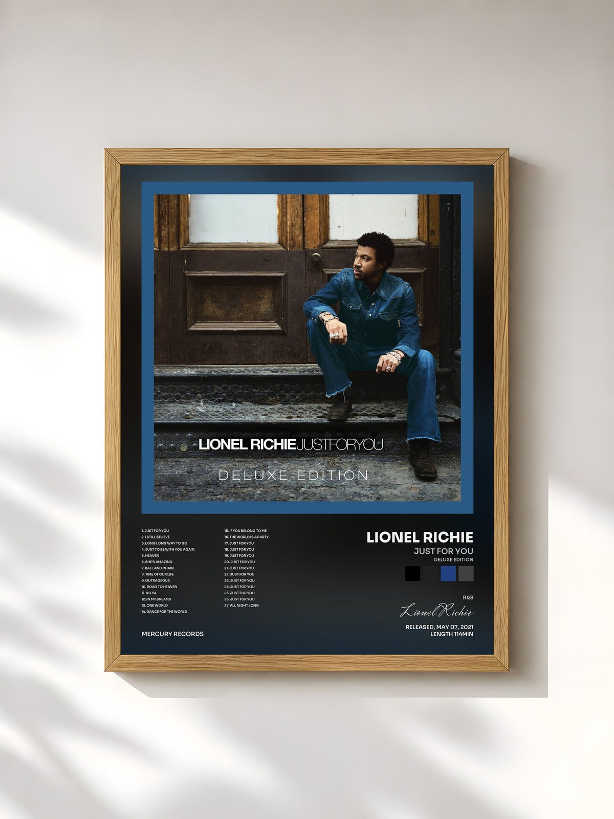 #bois Tableau de l'album Just For You (Deluxe Edition) de Lionel Richie, cadre en bois brut, imprimé et encadré en France