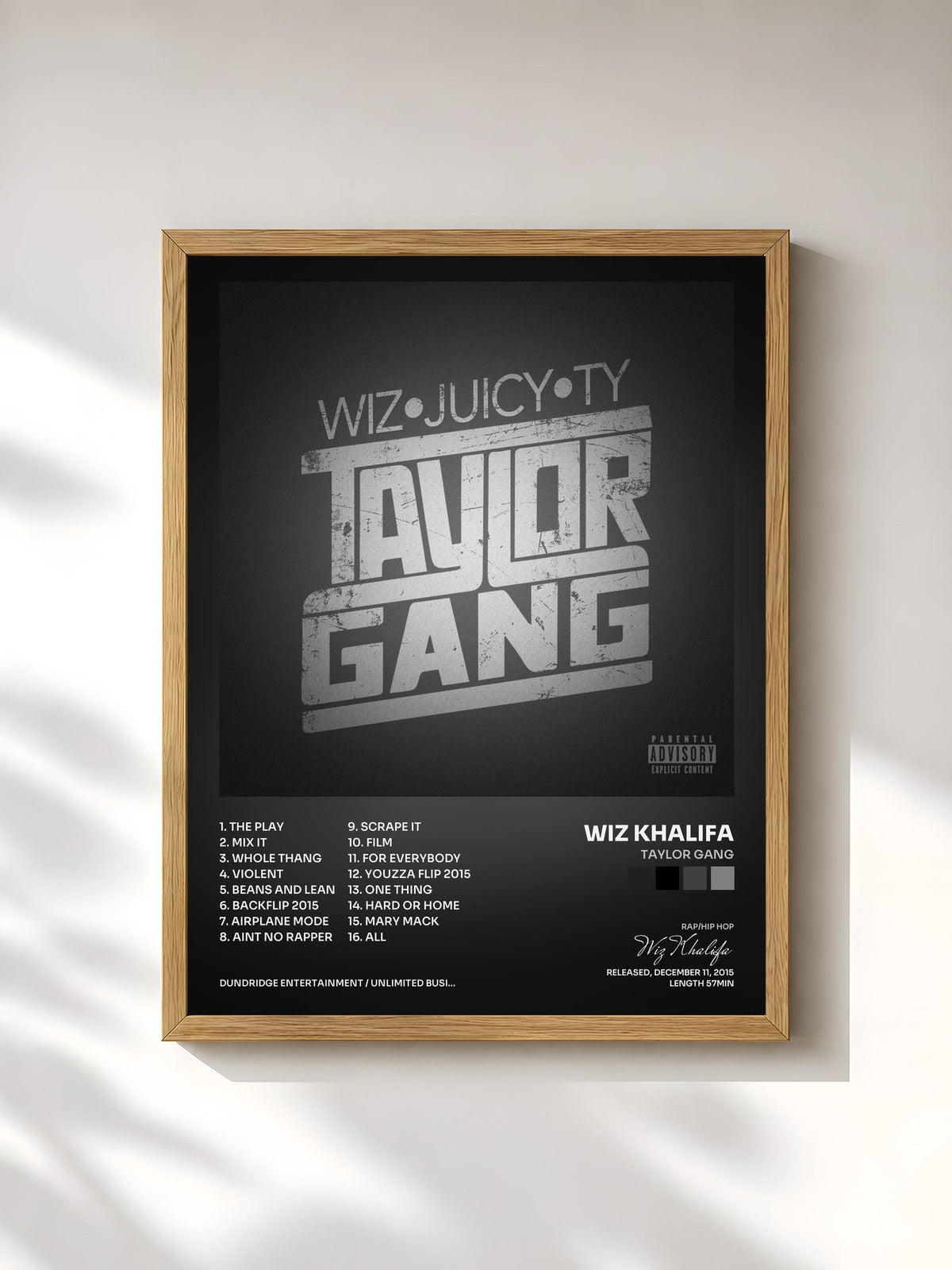 #bois Tableau de l'album Taylor Gang de Wiz Khalifa, cadre en bois brut, imprimé et encadré en France