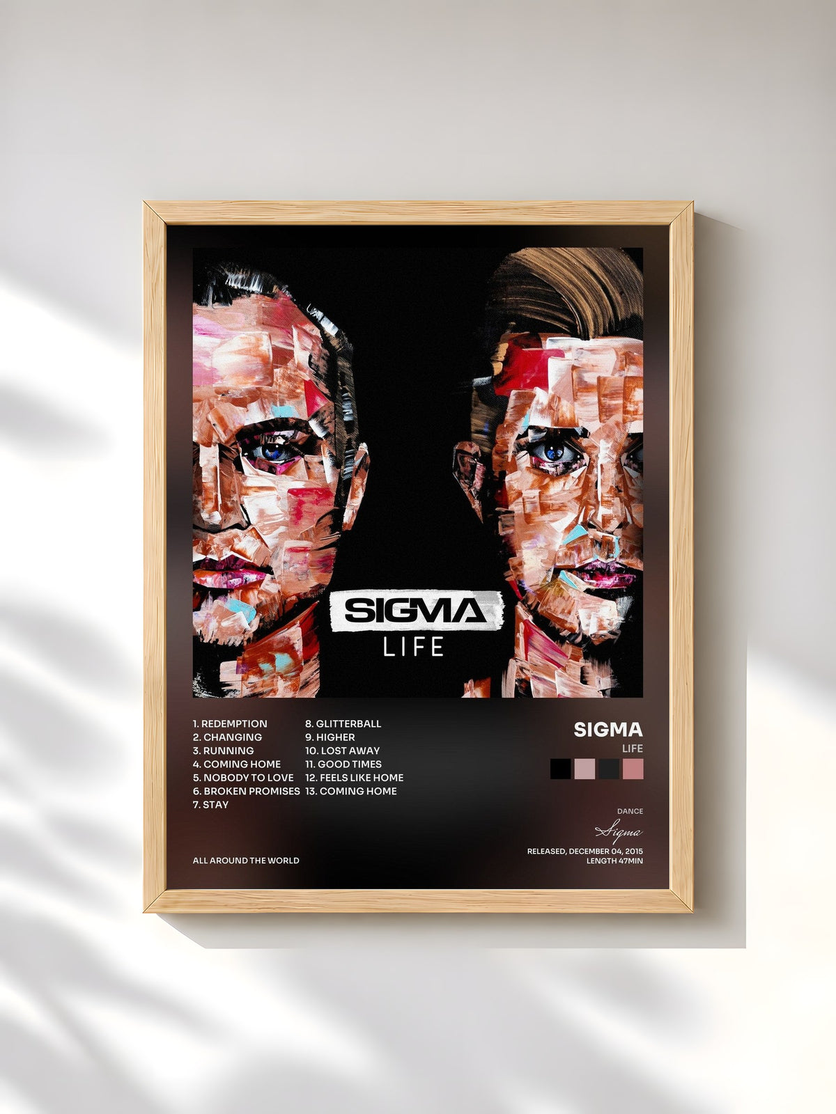 #bois Tableau de l'album Life de Sigma, cadre en bois brut, imprimé et encadré en France