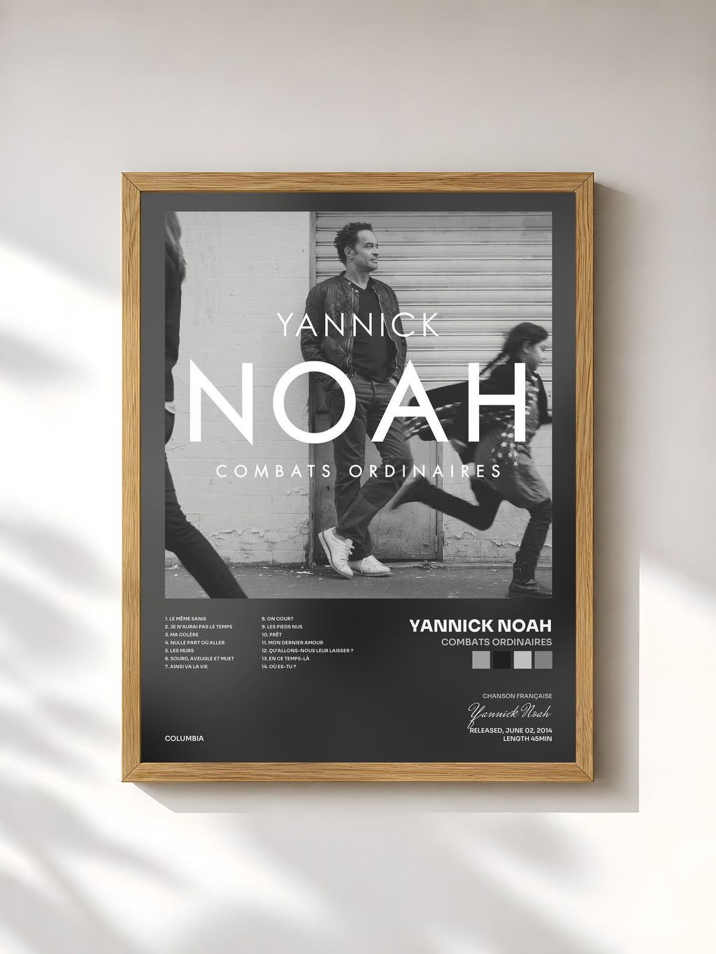 #bois Tableau de l'album Combats Ordinaires de Yannick Noah, cadre en bois brut, imprimé et encadré en France