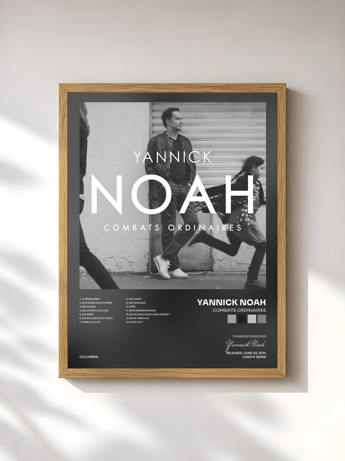 #bois Tableau de l'album Combats Ordinaires de Yannick Noah, cadre en bois brut, imprimé et encadré en France