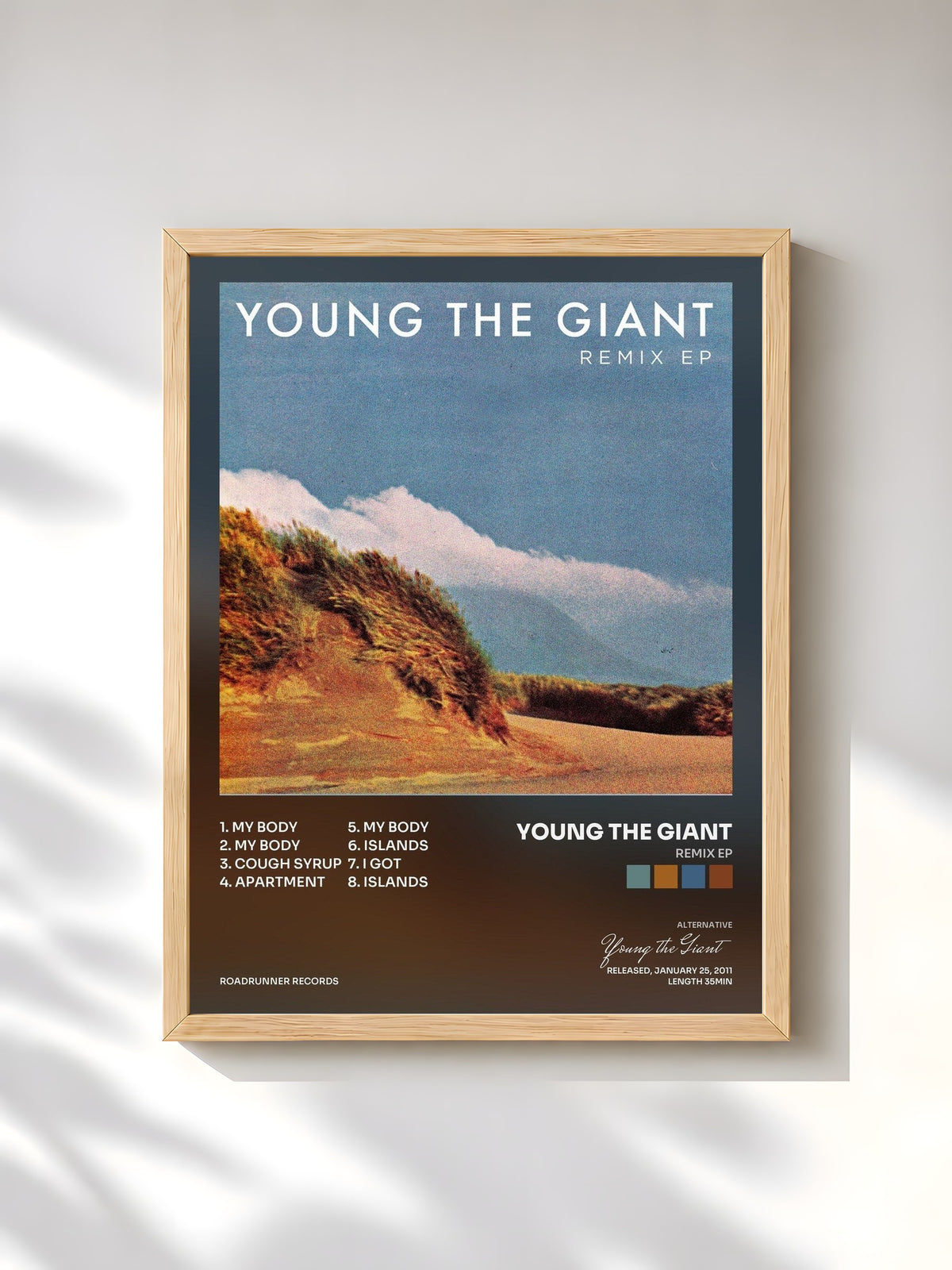 #bois Tableau de l'album Remix EP de Young the Giant, cadre en bois brut, imprimé et encadré en France