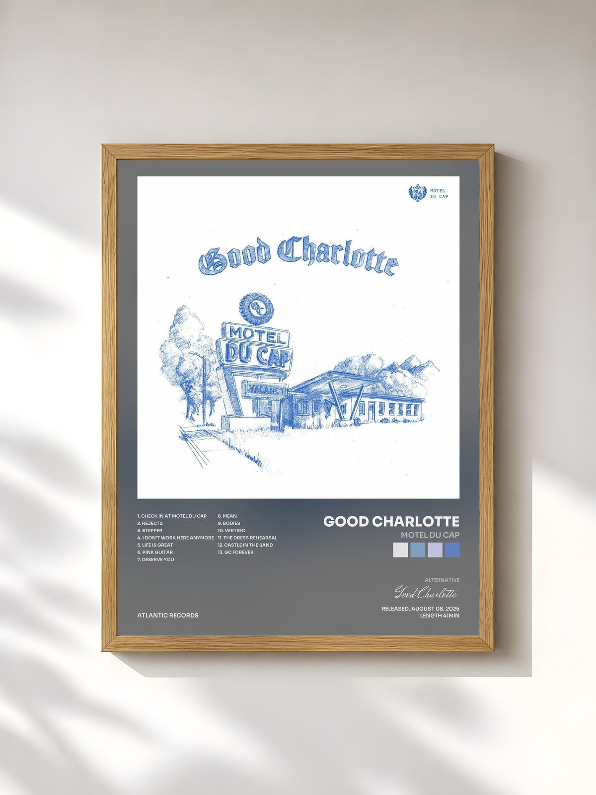 #bois Tableau de l'album Motel Du Cap de Good Charlotte, cadre en bois brut, imprimé et encadré en France