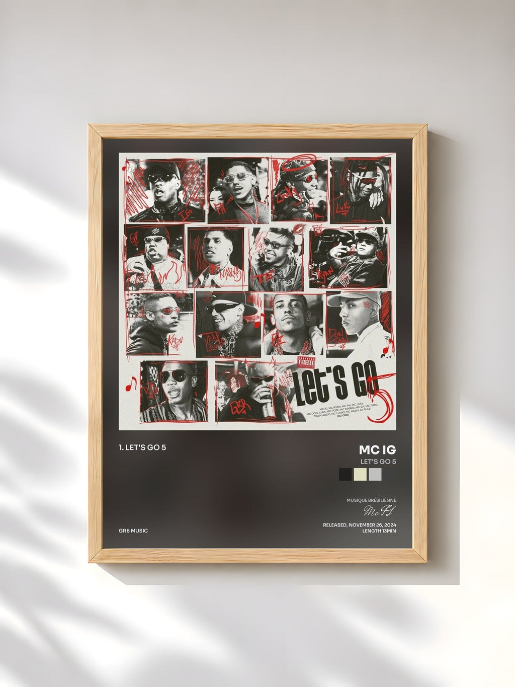 #bois Tableau de l'album Let's Go 5 de Mc IG, cadre en bois brut, imprimé et encadré en France