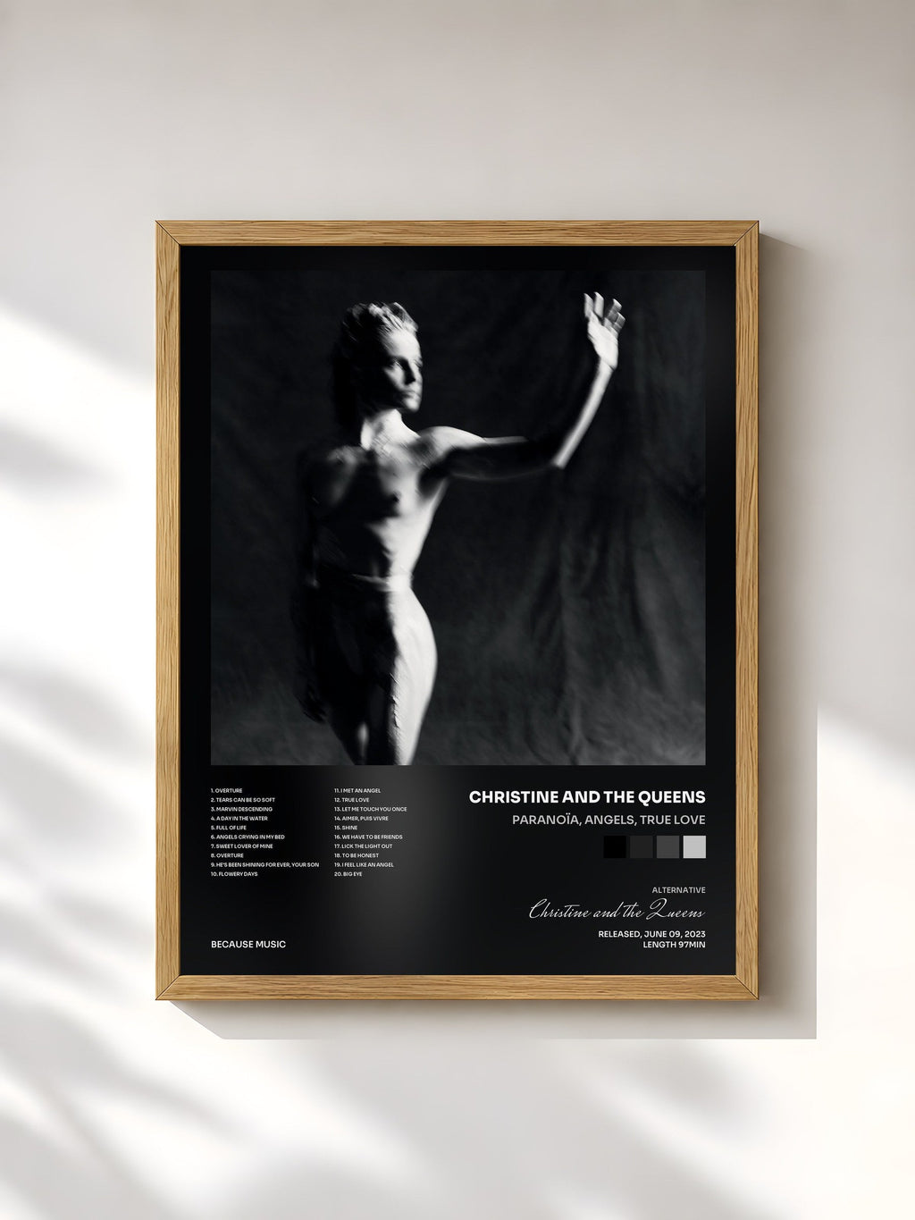 #bois Tableau de l'album PARANOÏA, ANGELS, TRUE LOVE de Christine and the Queens, cadre en bois brut, imprimé et encadré en France