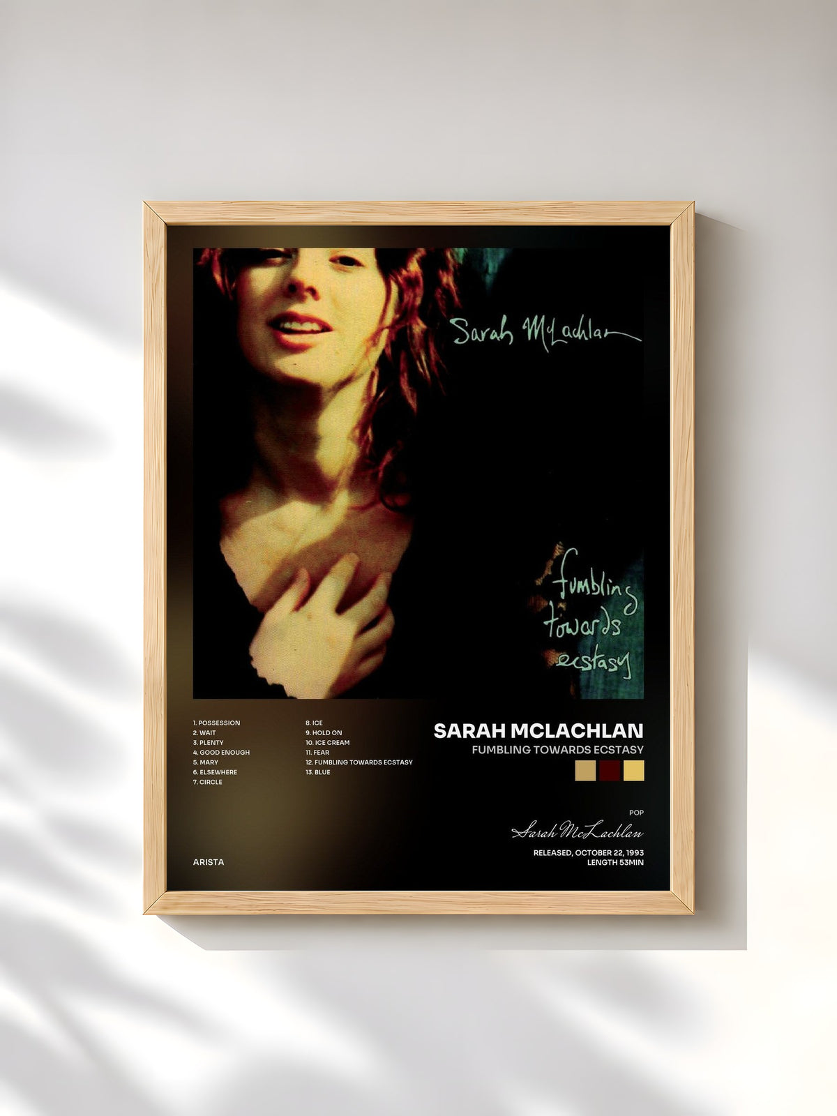 #bois Tableau de l'album Fumbling Towards Ecstasy de Sarah McLachlan, cadre en bois brut, imprimé et encadré en France