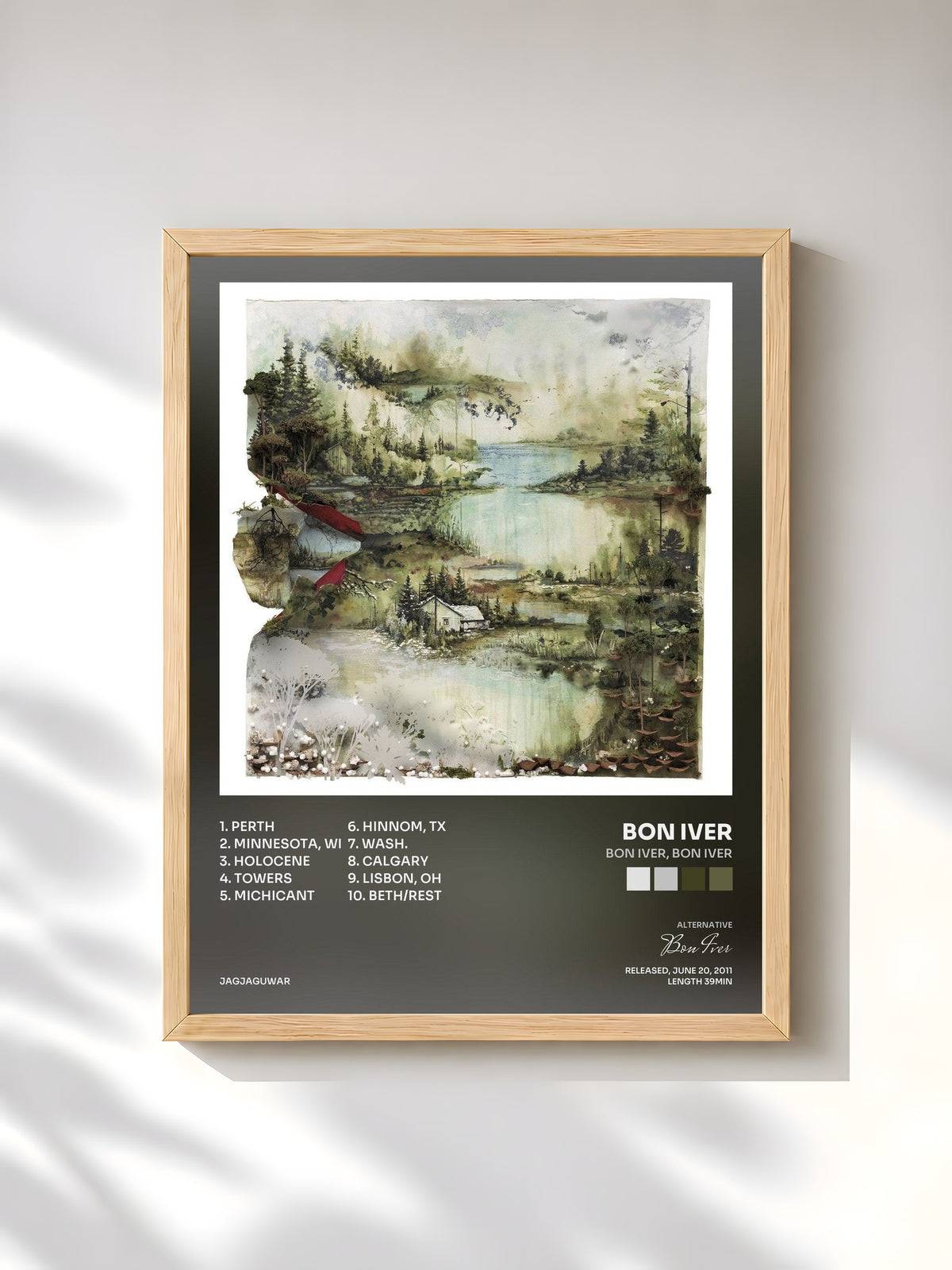#bois Tableau de l'album Bon Iver, Bon Iver de Bon Iver, cadre en bois brut, imprimé et encadré en France
