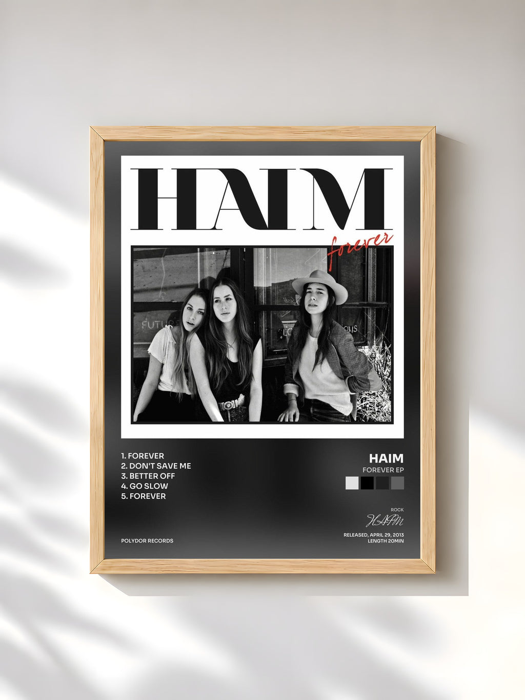 #bois Tableau de l'album Forever EP de HAIM, cadre en bois brut, imprimé et encadré en France