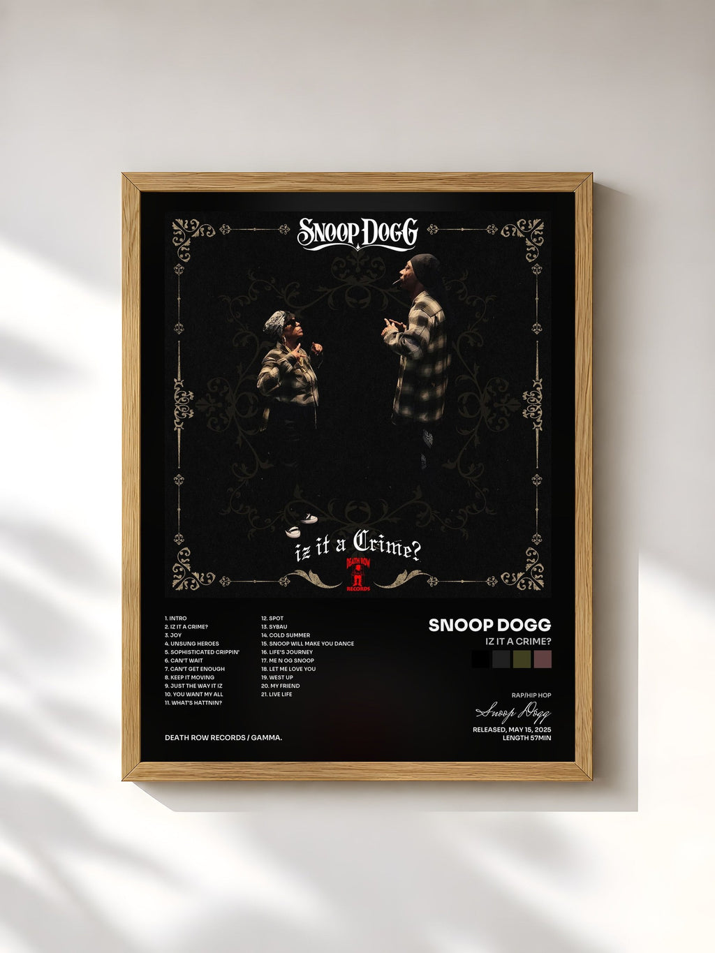 #bois Tableau de l'album Iz It a Crime? de Snoop Dogg, cadre en bois brut, imprimé et encadré en France