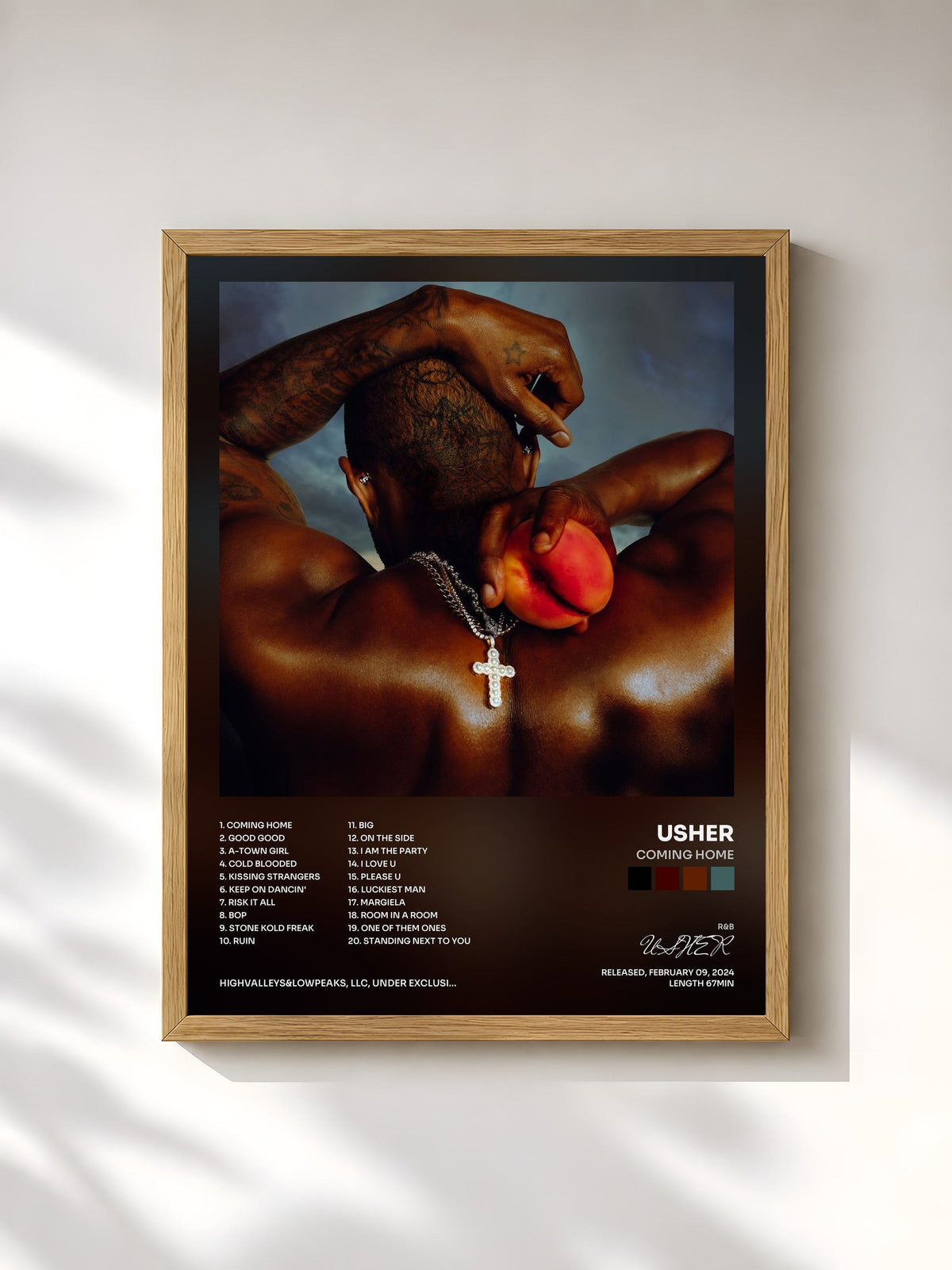 #bois Tableau de l'album COMING HOME de USHER, cadre en bois brut, imprimé et encadré en France