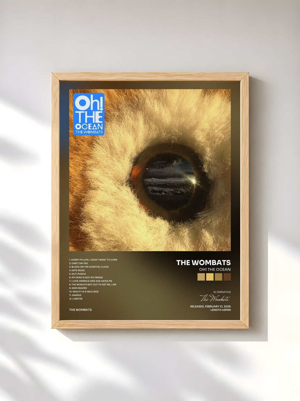 #bois Tableau de l'album Oh! The Ocean de The Wombats, cadre en bois brut, imprimé et encadré en France