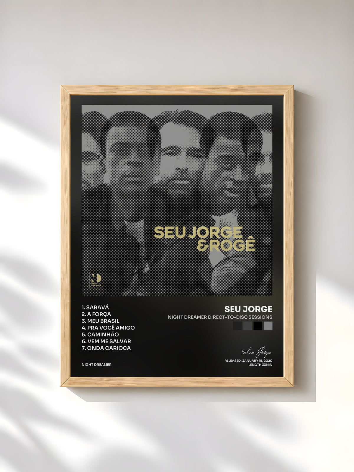 #bois Tableau de l'album Night Dreamer Direct-To-Disc Sessions de Seu Jorge, cadre en bois brut, imprimé et encadré en France