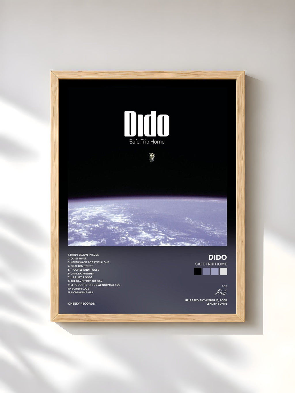 #bois Tableau de l'album Safe Trip Home de Dido, cadre en bois brut, imprimé et encadré en France