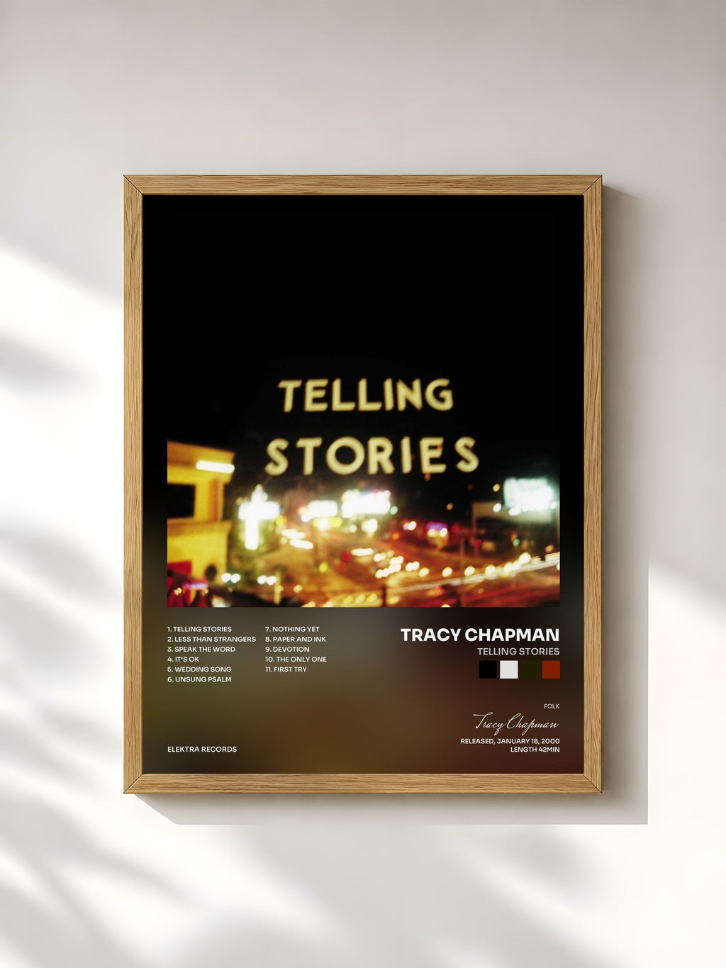 #bois Tableau de l'album Telling Stories de Tracy Chapman, cadre en bois brut, imprimé et encadré en France