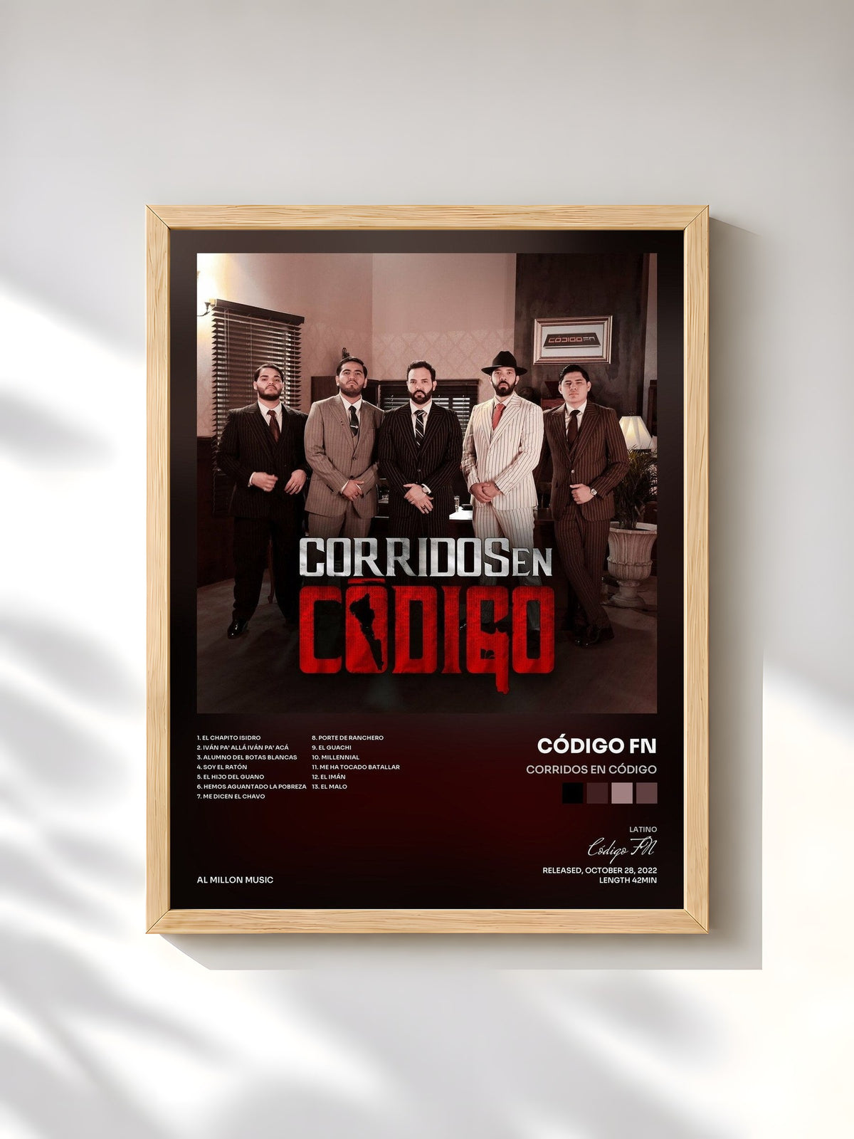 #bois Tableau de l'album Corridos En Código de Código FN, cadre en bois brut, imprimé et encadré en France