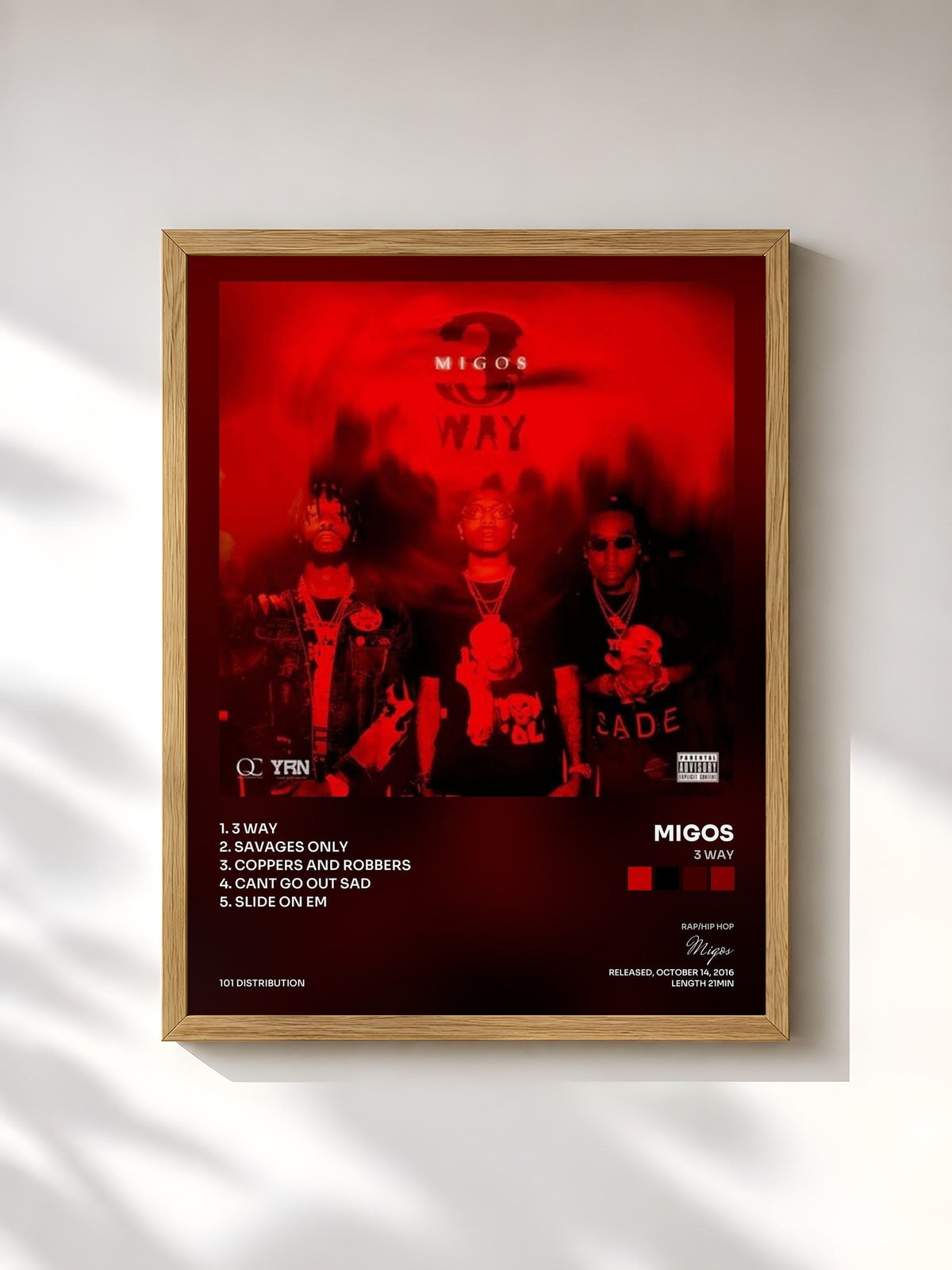 #bois Tableau de l'album 3 Way de Migos, cadre en bois brut, imprimé et encadré en France